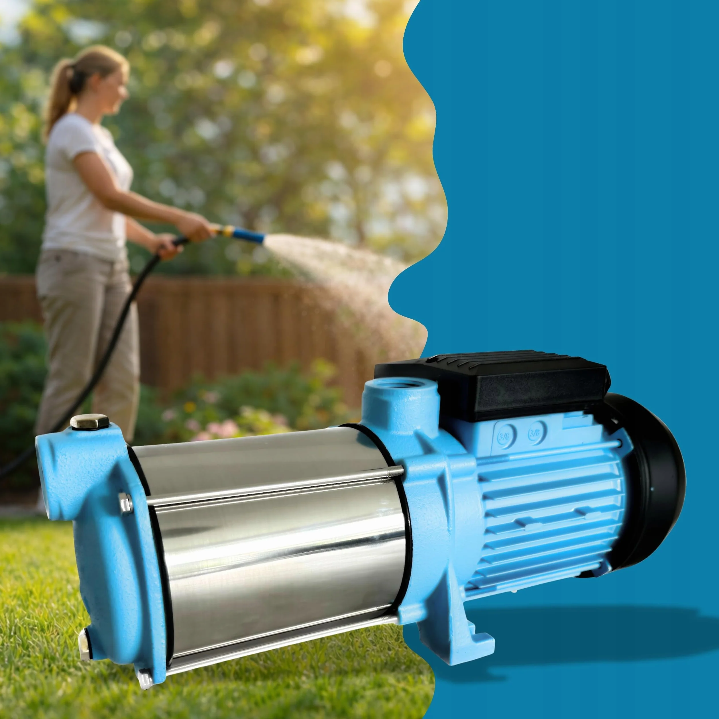 Pompe à Eau MAX-H 1300 avec Réservoir 50L - Pompe d’arrosage de Jardin (1300 W, 6000 l/h, hauteur max. 55 m) - Groupe de Surpression Set - Réservoir à Vessie Sous Pression 50 L - pour Eaux Claires