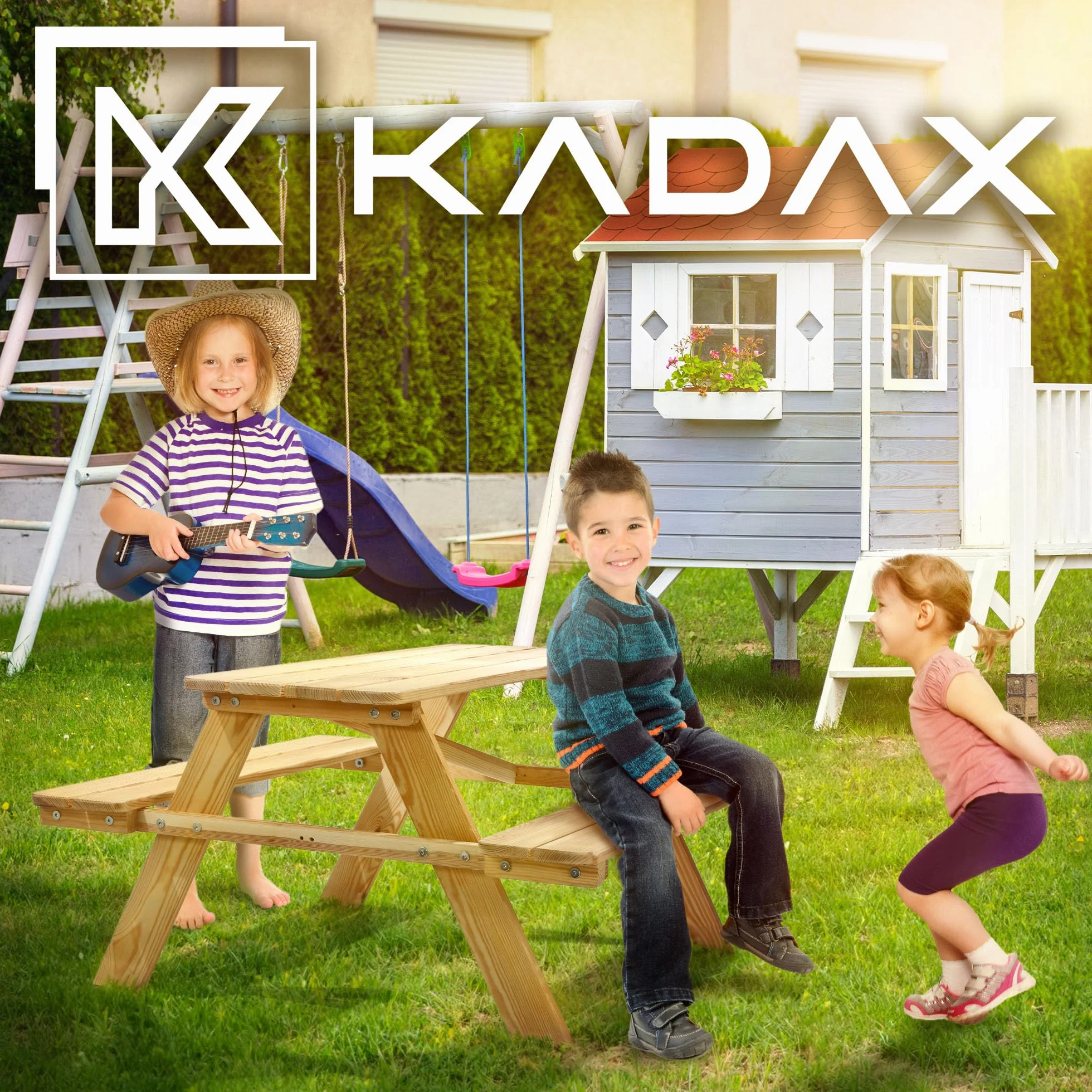 KADAX Table de pique-nique pour enfant en bois avec bancs, ensemble de jardin