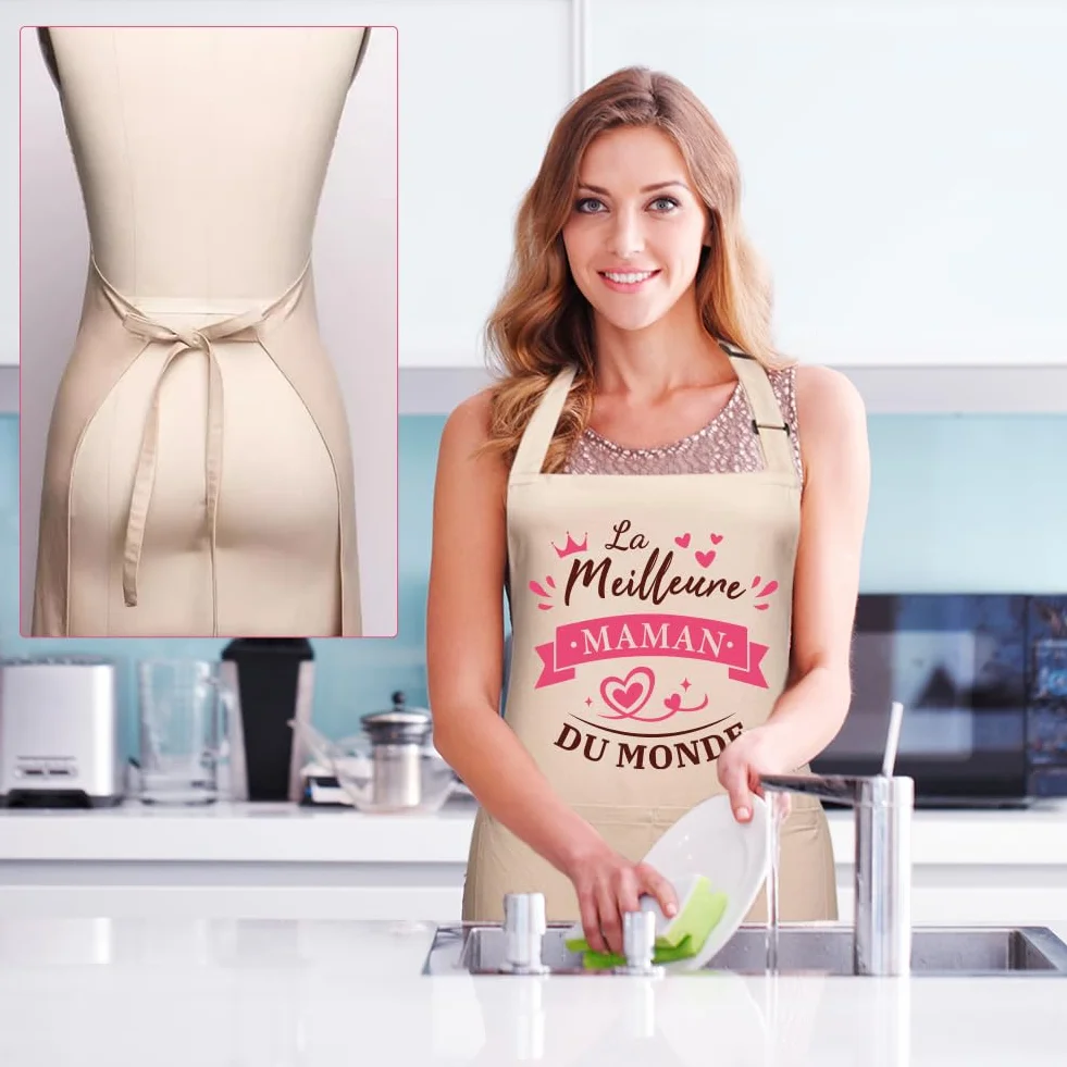 Tablier de Cuisine Coton Imperméable pour Maman Cadeau Fête des Mères