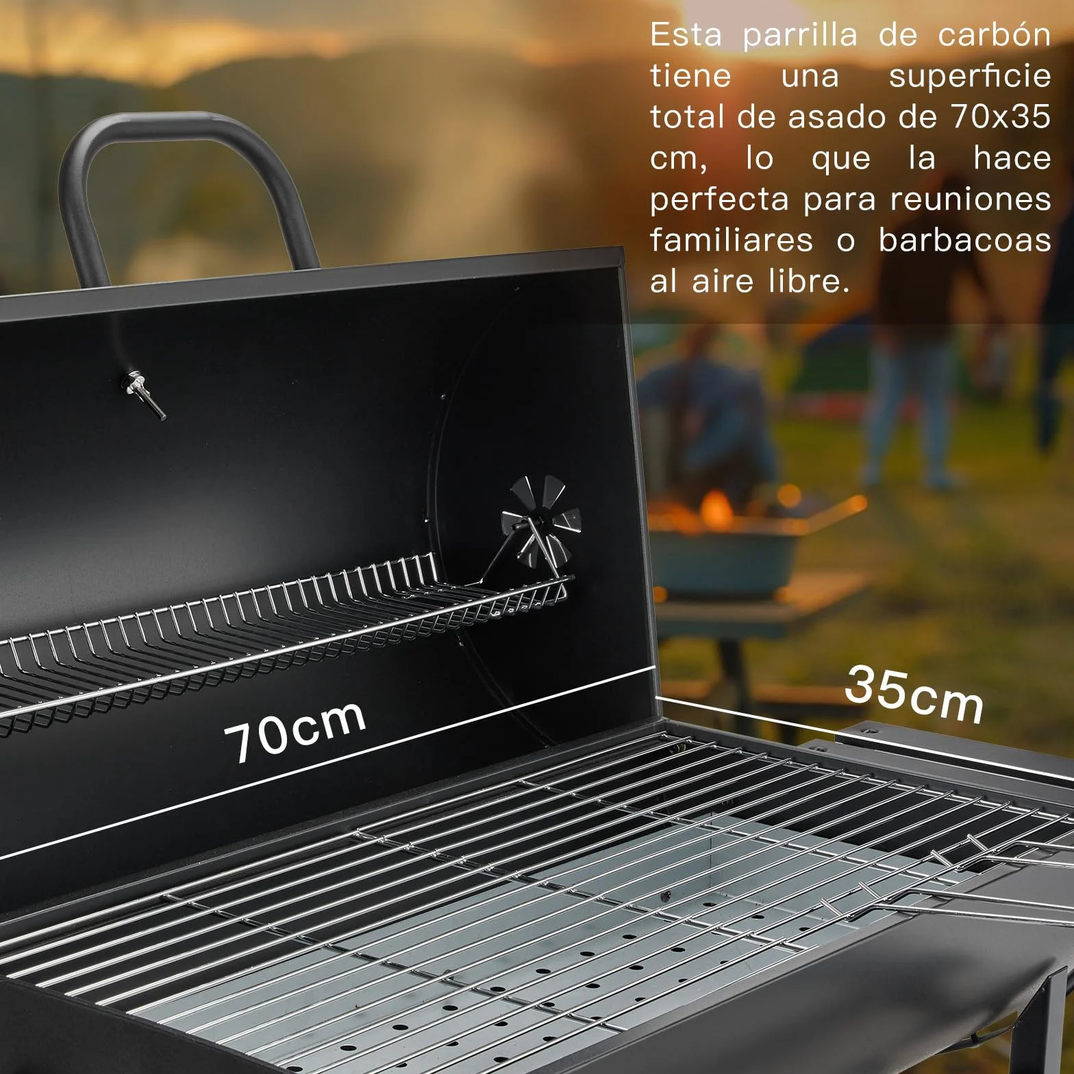 TEENO Barbecue au Charbon de Bois XXL avec Grille de Cuisson, Gants Anti-Brûlures, Thermomètre