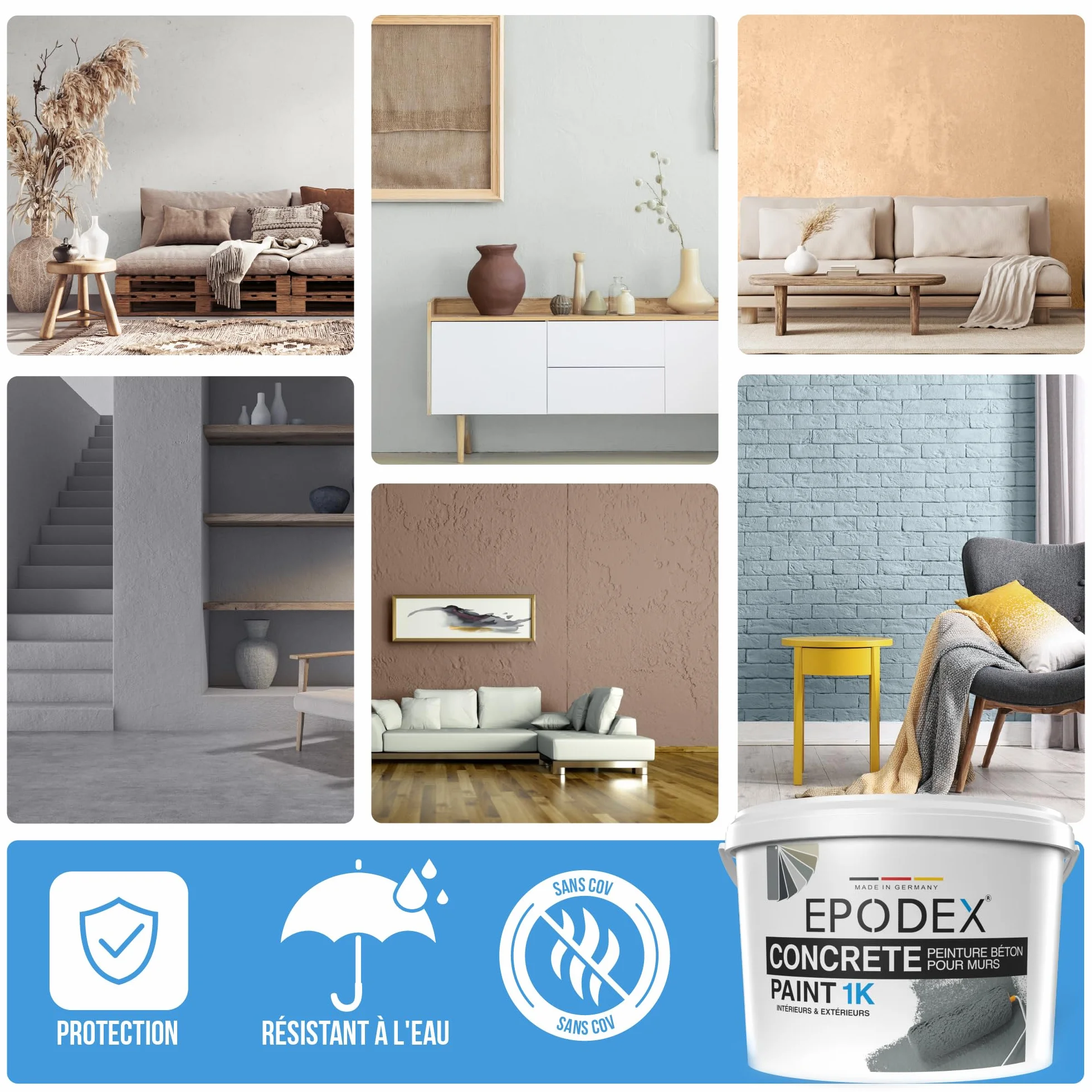 EPODEX 1K Peinture béton, revetement sol & mur, résistante UV, intérieur extérieur, 2kg Blanc Polaire