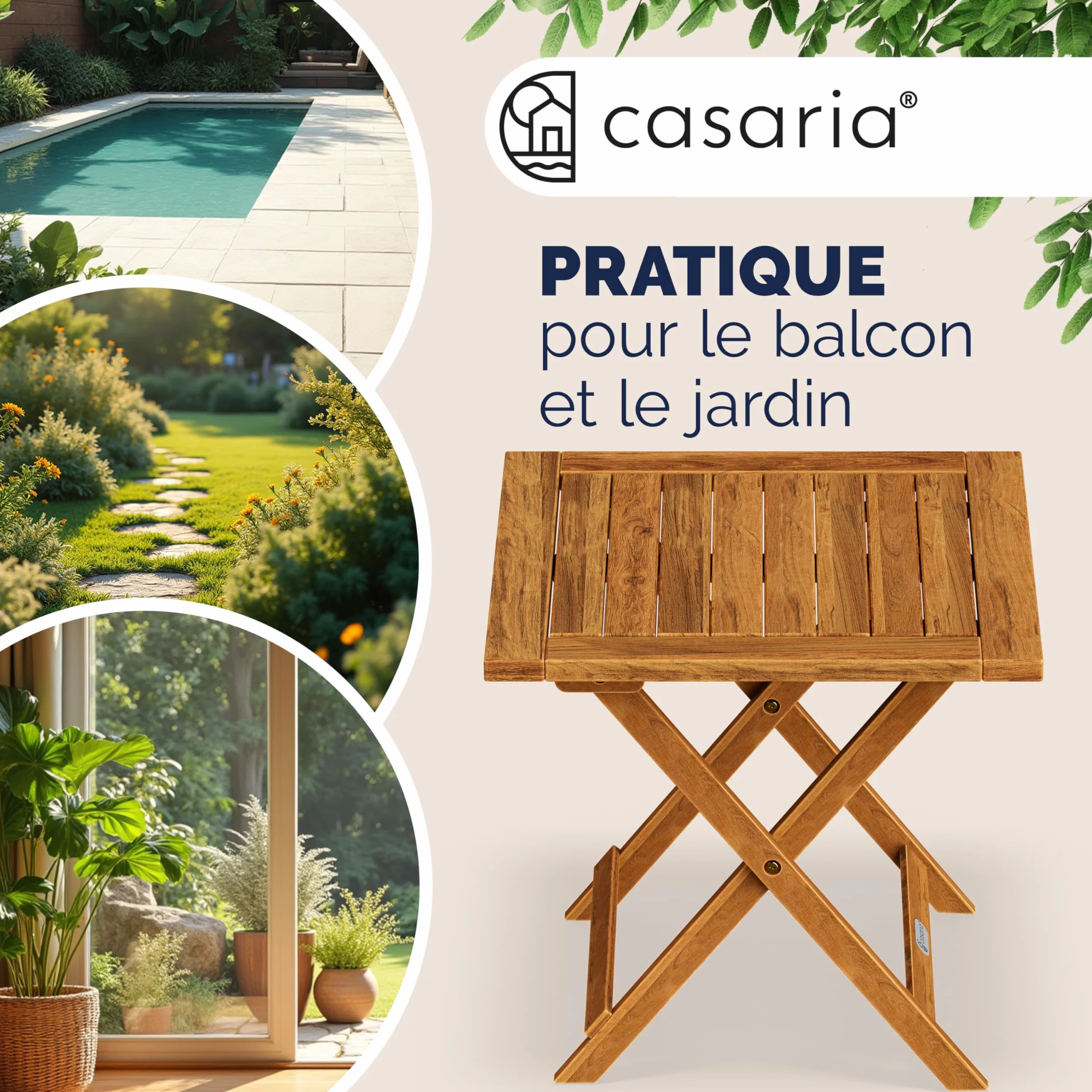 Deuba CASARIA® Table Basse Pliante en Bois d'acacia 46x46cm