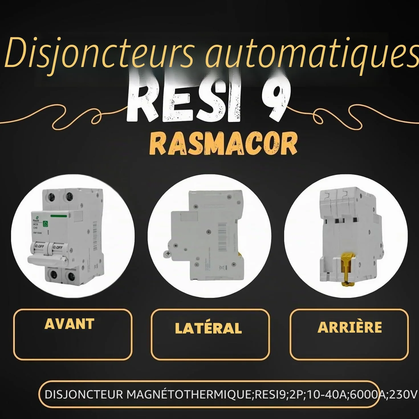RASMACOR | Interrupteur magnéto-thermique résidentiel 2P 40 A | Disjoncteur 2P 40A | RESI9 R9F12240 | Courbe C | Fréquence 50/60 Hz | Norme UNE/EN 60898-1 CE | 40 Ampères