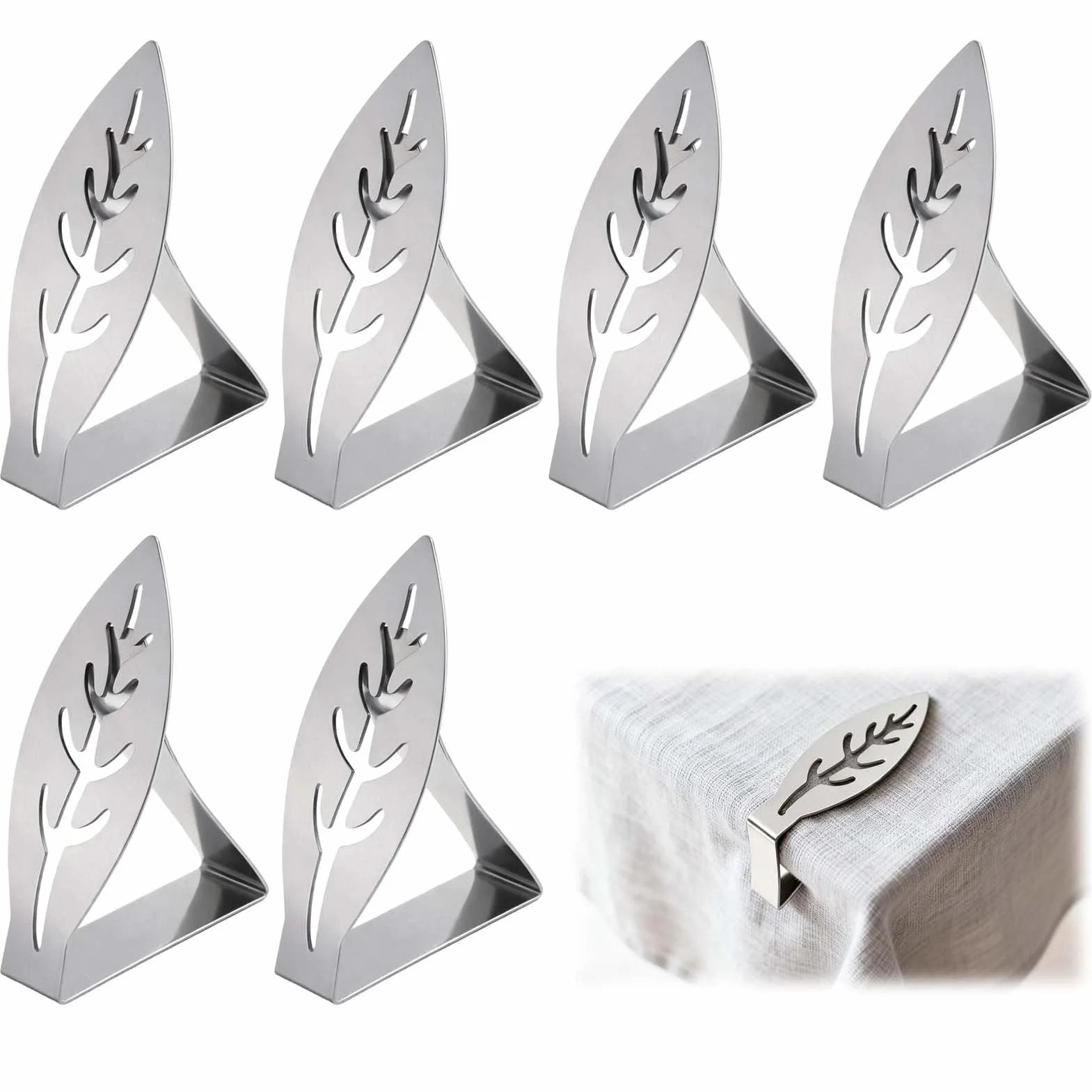 Kluz Lot de 6 Pinces à Nappe en Acier Inoxydable, Réglable pour Table Jusqu'à 4cm, Anti-Vent