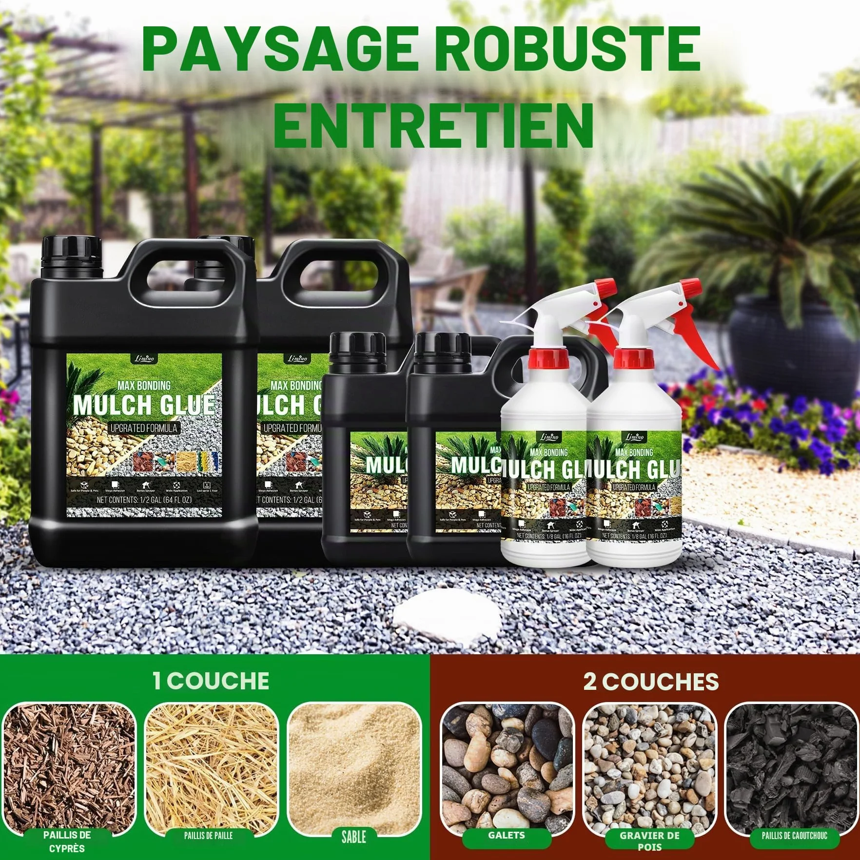 Kiesbinder Colle de gravier en résine avec applicateur pour coller les pierres, le gravier, l'écorce, non toxique, prête à l'emploi, colle de paillage pour feuilles, aménagement paysager, allées de