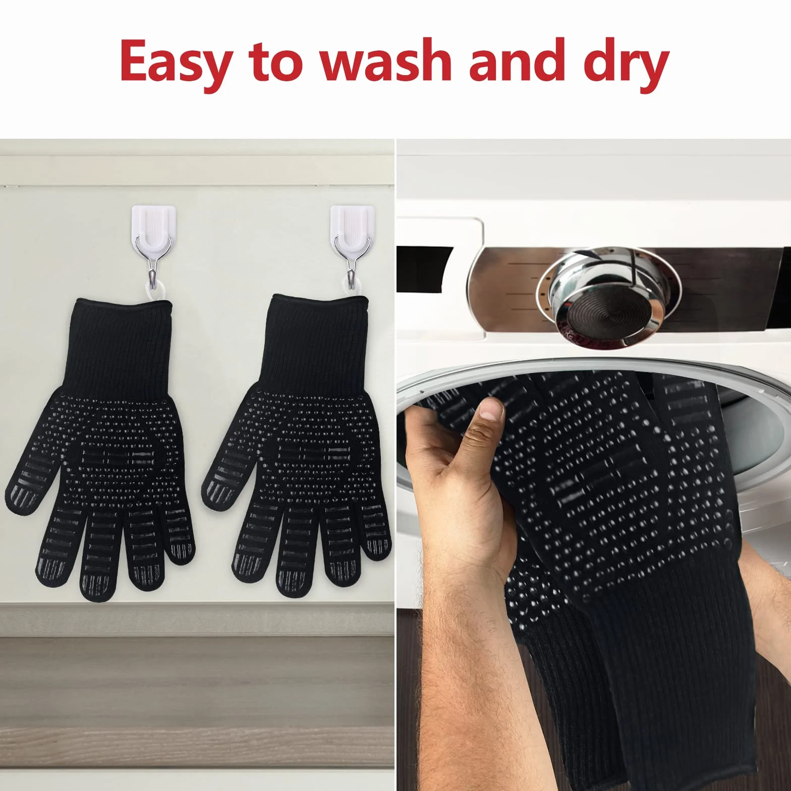 Gants de Barbecue Anti Chaleur 800°C Silicone Ignifuge Antidérapants avec Protection Avant-Bras Noir