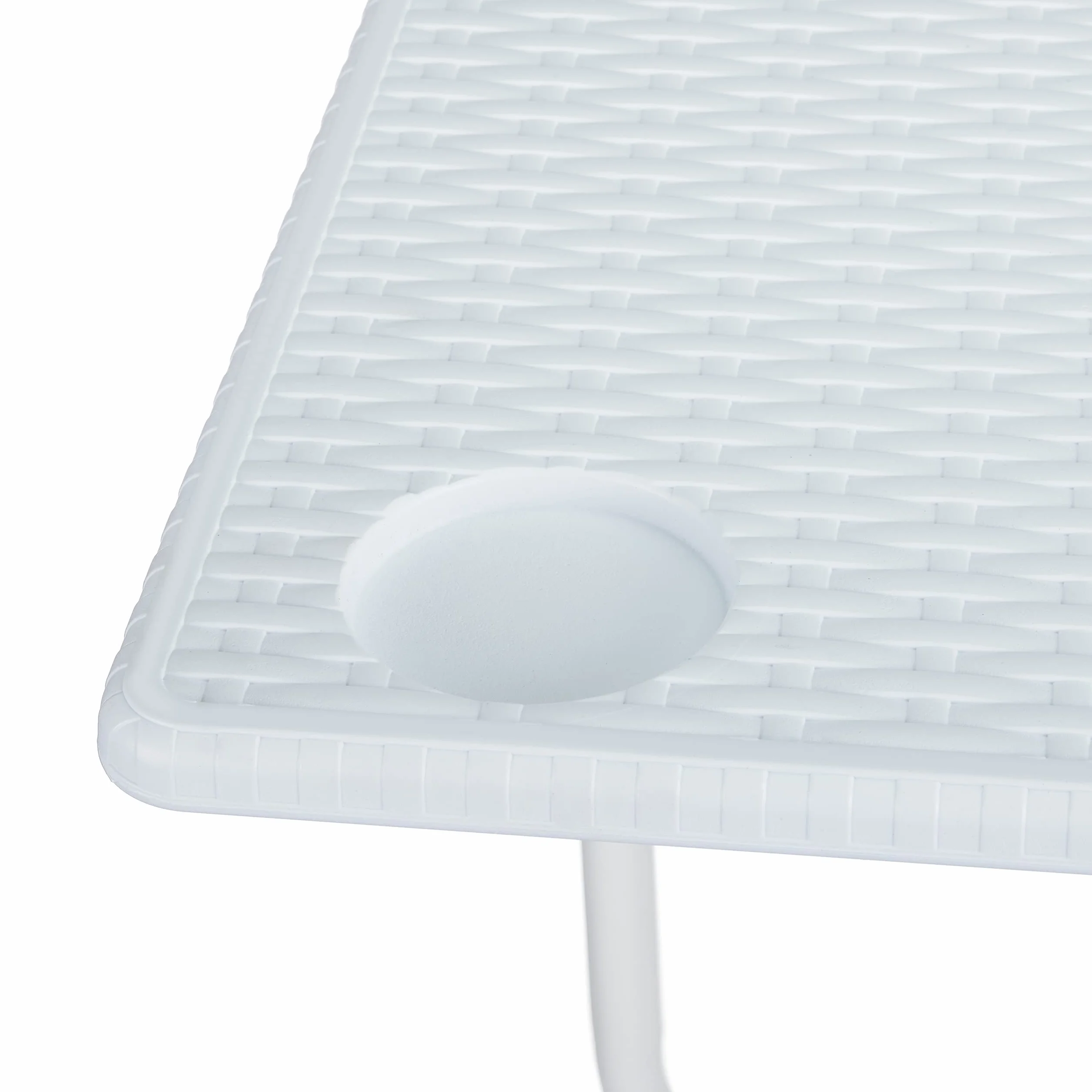 Relaxdays Table Balcon Suspendue Rabattable réglable Hauteur 3 Niveaux Rotin 59,5 x 36 cm Blanc