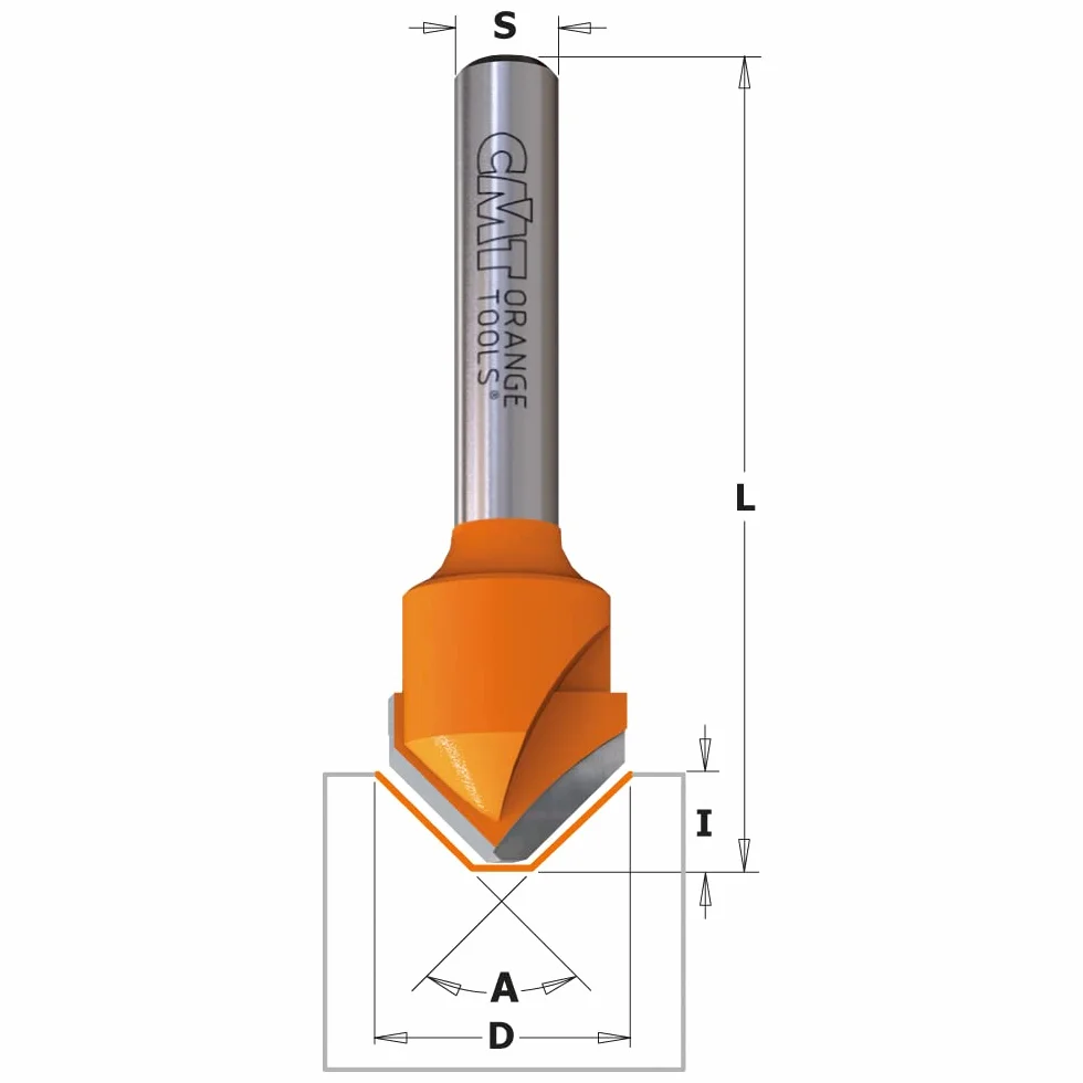 CMT 915.001.11 FRAISE À RAINURER EN "V" 90° S=8 D=18X7,4X60 DR POUR ALUCOBOND®