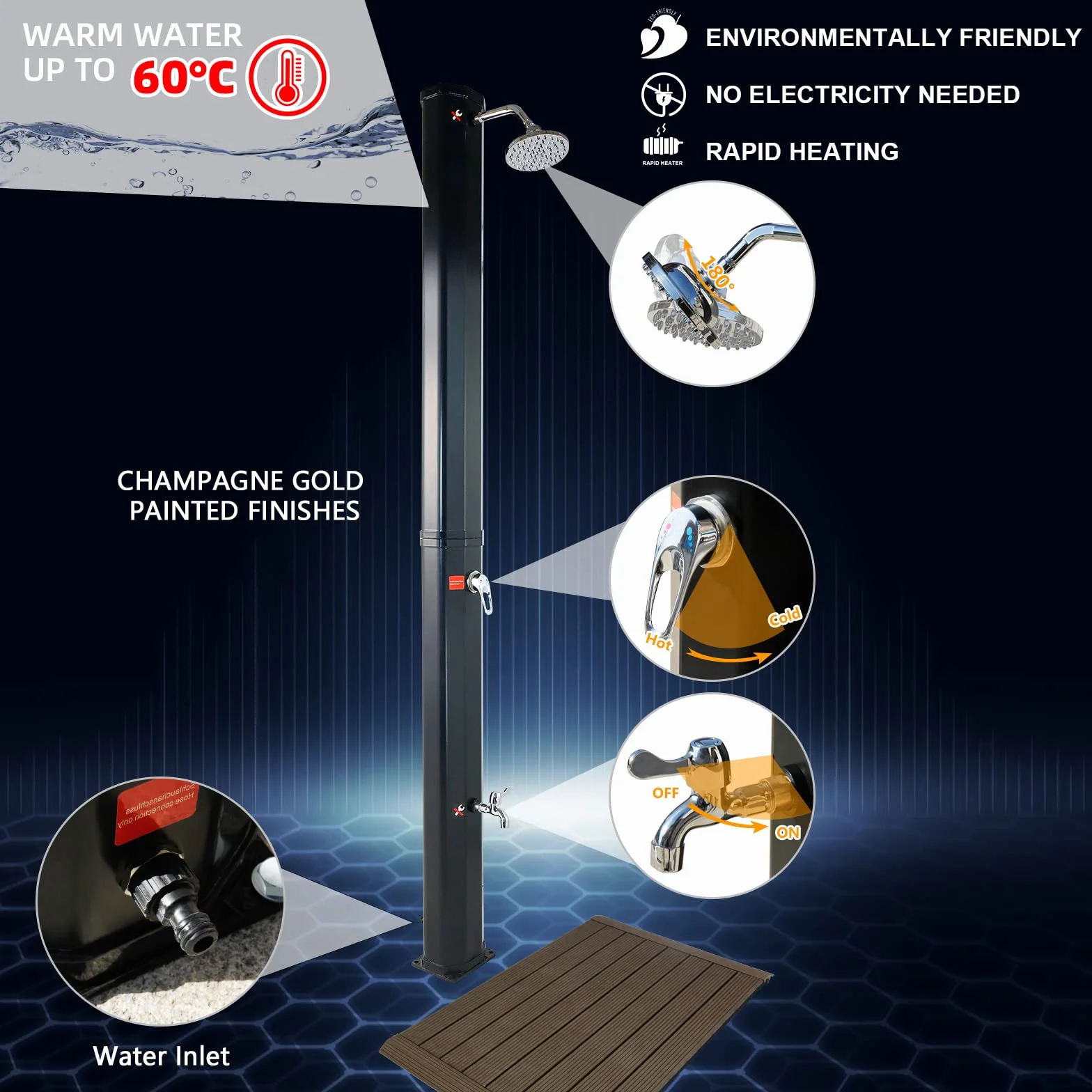 CCLIFE Douche Solaire 40 litres Jardin avec Fond Bois WPC Housse Protection Pommeau Réglable Température 60°
