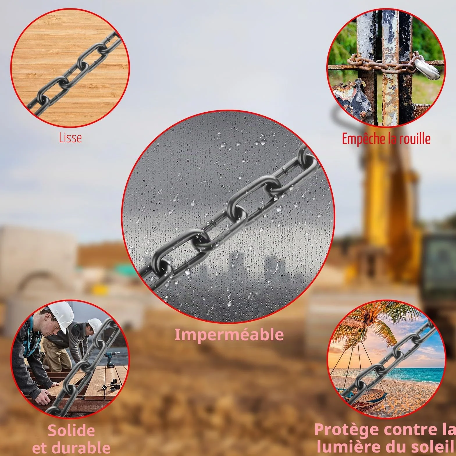 WOPPLXY Chaine Acier en Acier au Carbone, Chainette Metal 6 m φ6 mm, Chaîne de Clôture pour Chaises Hamacs, Clôtures, Hamacs (Noir)