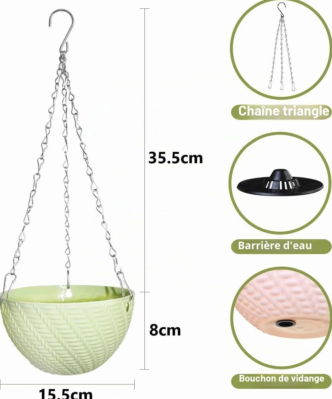KAHEIGN 5 Pièces Panier Suspendu Plastique, Pots de Fleurs avec Crochets de Chaîne pour Plantes