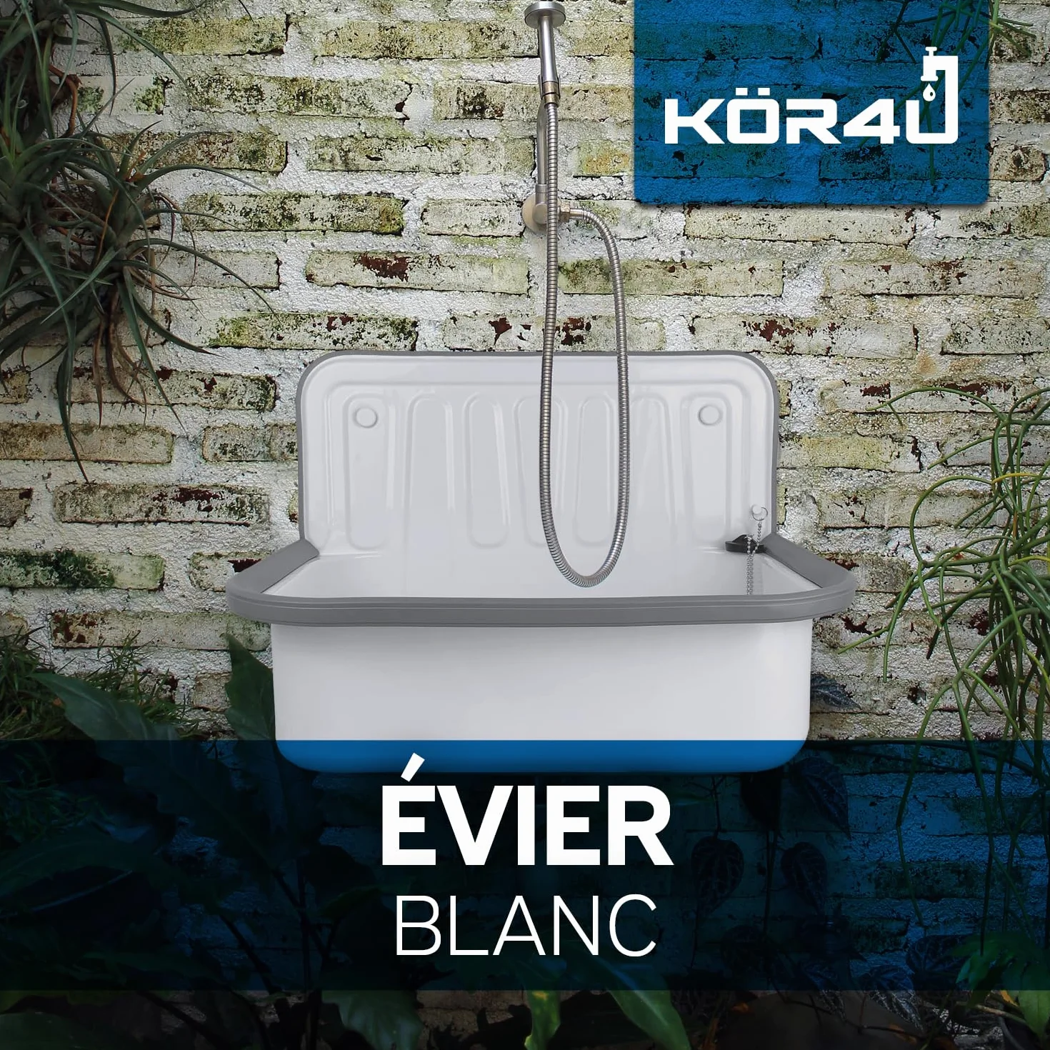 Bec verseur blanc 50 cm en acier robuste pour éviers cave buanderie jardin