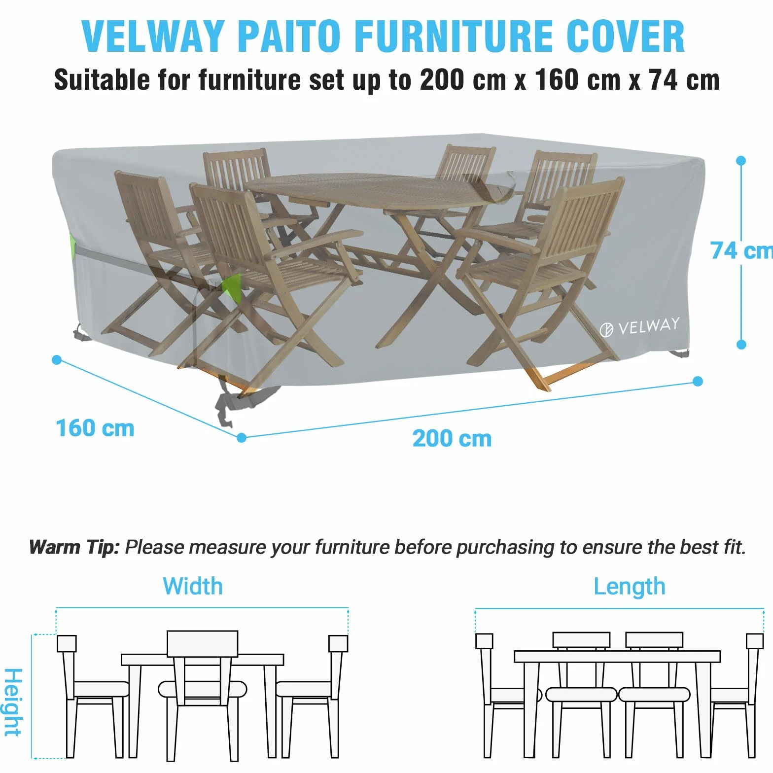 Velway Housse Salon de Jardin Imperméable 200x160x74cm Gris Protection Tous Temps