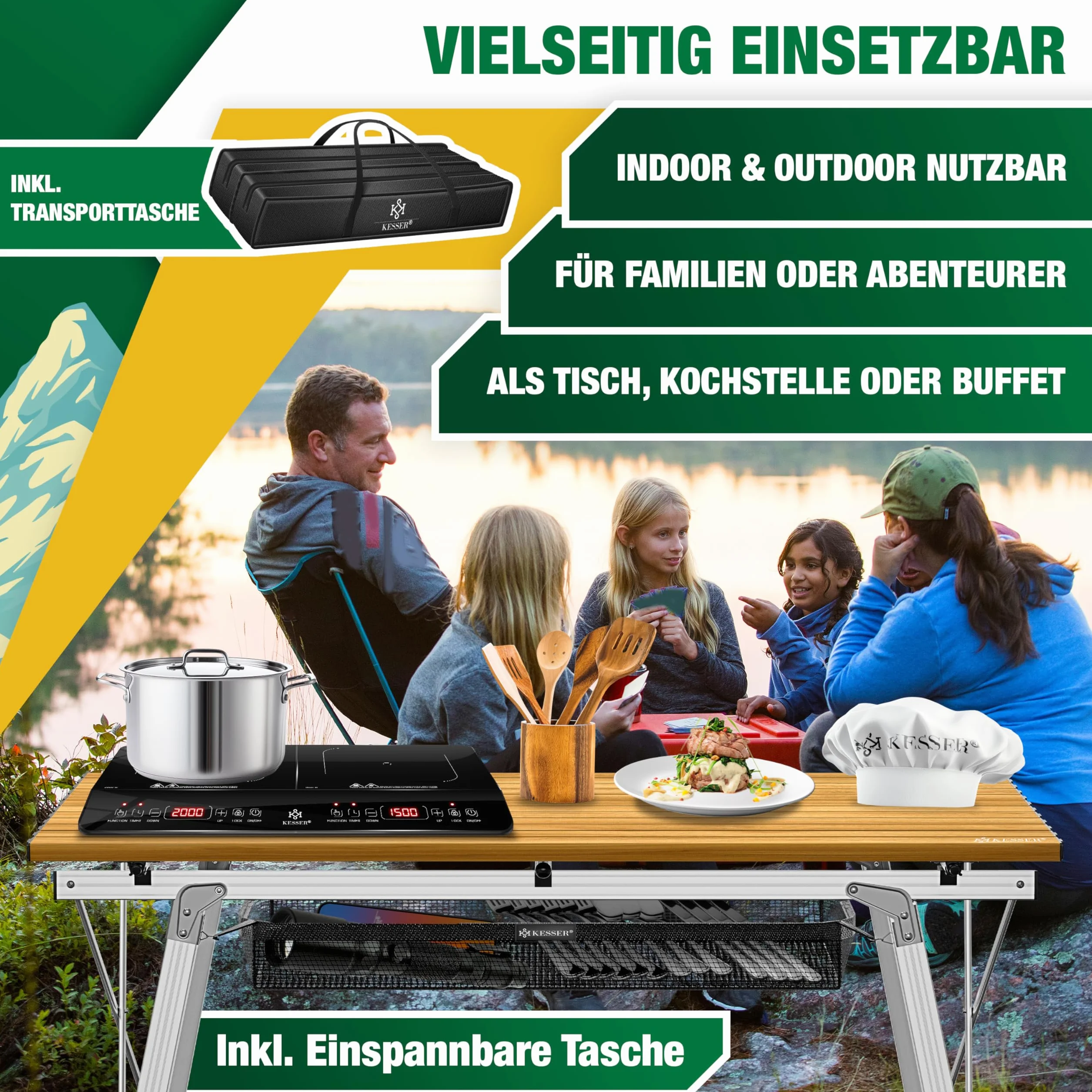 KESSER Table de camping pliable aluminium 120x70 cm réglable 100 kg avec sac de transport