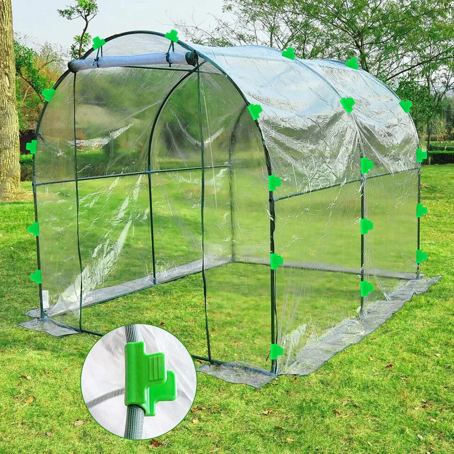 Pinces de Serre Jardin 16mm Antidérapant Vert Plastique 50 Pièces Clips pour Serre Tunnel Filet Oiseaux