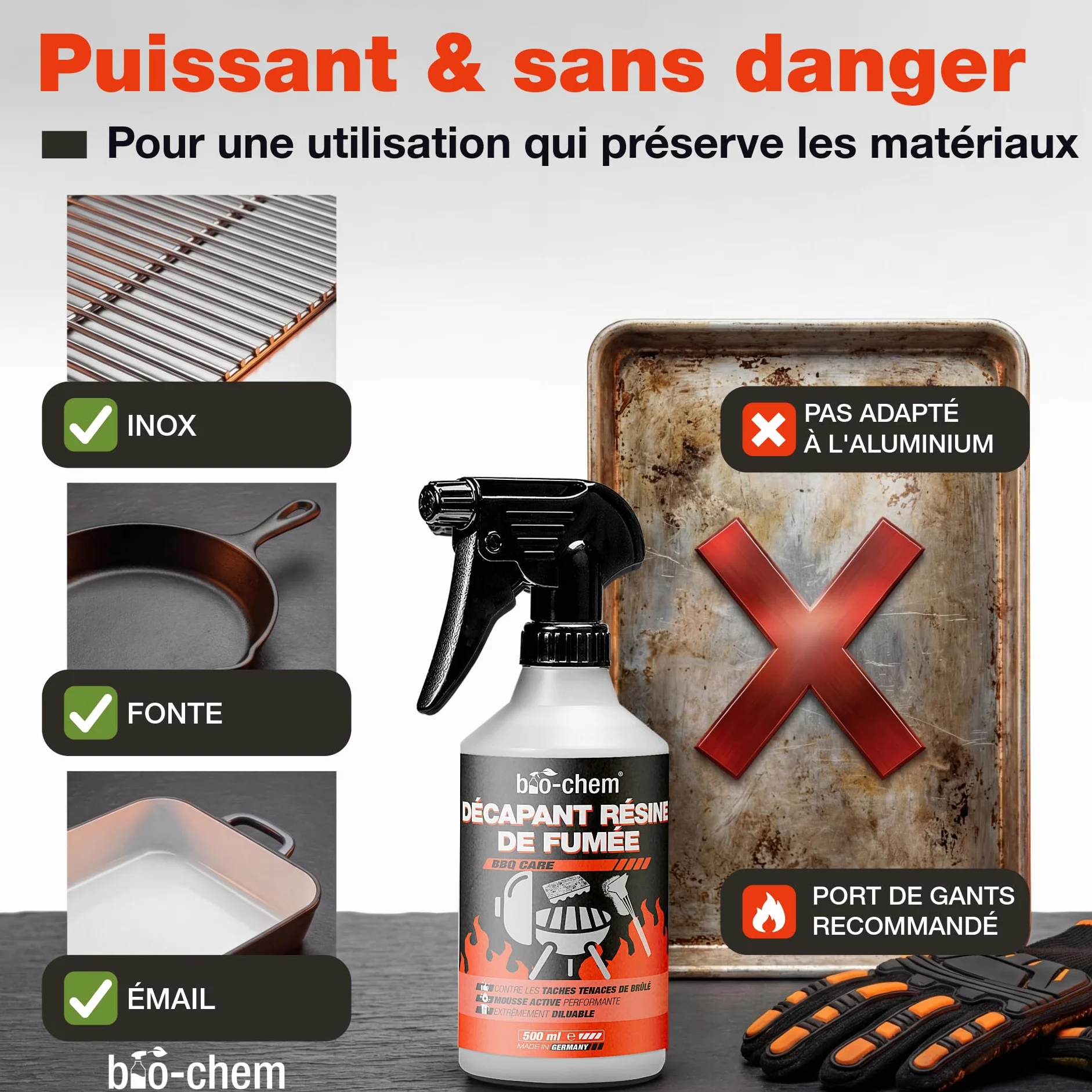 Bio-Chem Décapant résine de fumée 0,5L Nettoyant dégraissant 2 en 1 Vaporisateur pour Grill et Barbecue