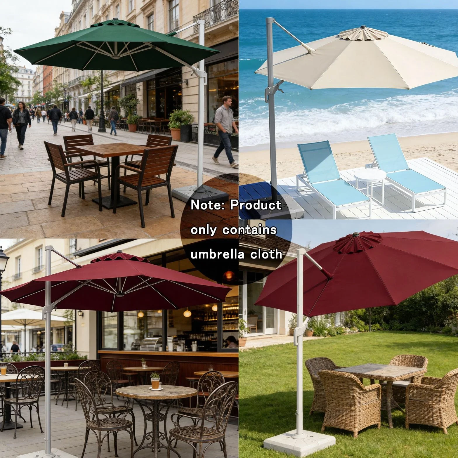 Toile Parasol Déporté 3.5m 8 Baleines Protection UV Housse de Rechange Terrasse (Light Gray Khaki)