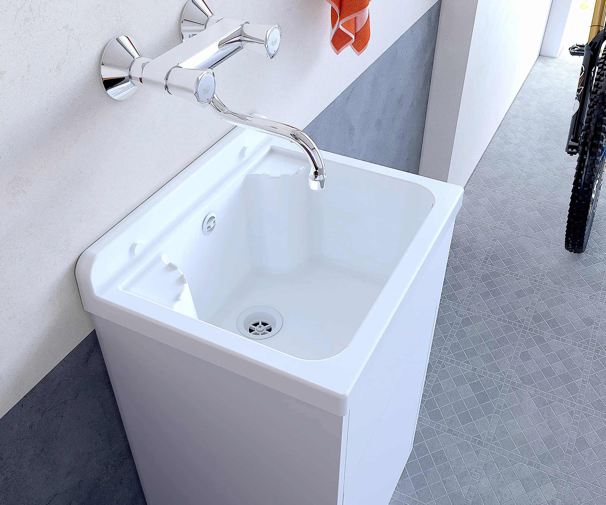 Mini lavabo en résine PVC avec meuble de rangement L 42 x P 34 x H 80 cm Blanc
