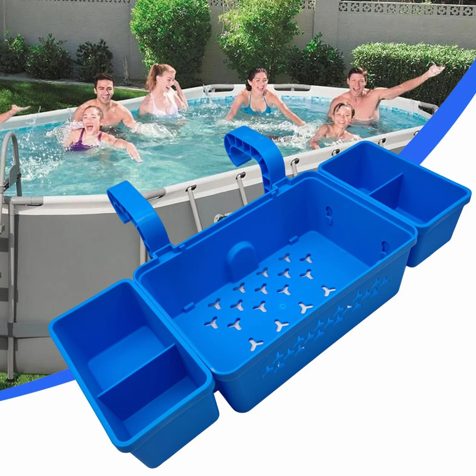 Panier de rangement pour piscine hors sol - Support multifonctionnel au bord de la piscine