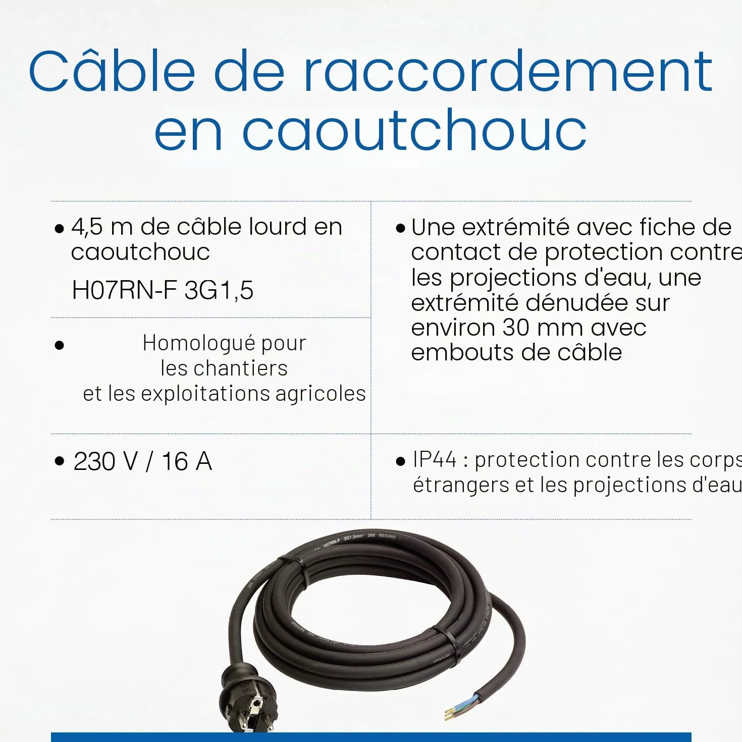 as - Schwabe Câble de raccordement en caoutchouc - H07RN-F 3G1.5, Noir, 4,5 m