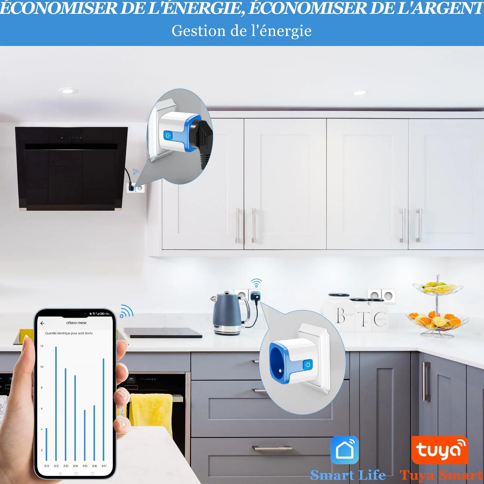SURFOU Prise Connectée WiFi Intelligente Type E, Programmateur Electrique, Compatible avec Alexa et Google Assistant, Prise Programmable avec Minuteur et Télécommande, App Tuya/Smart Life, 16A