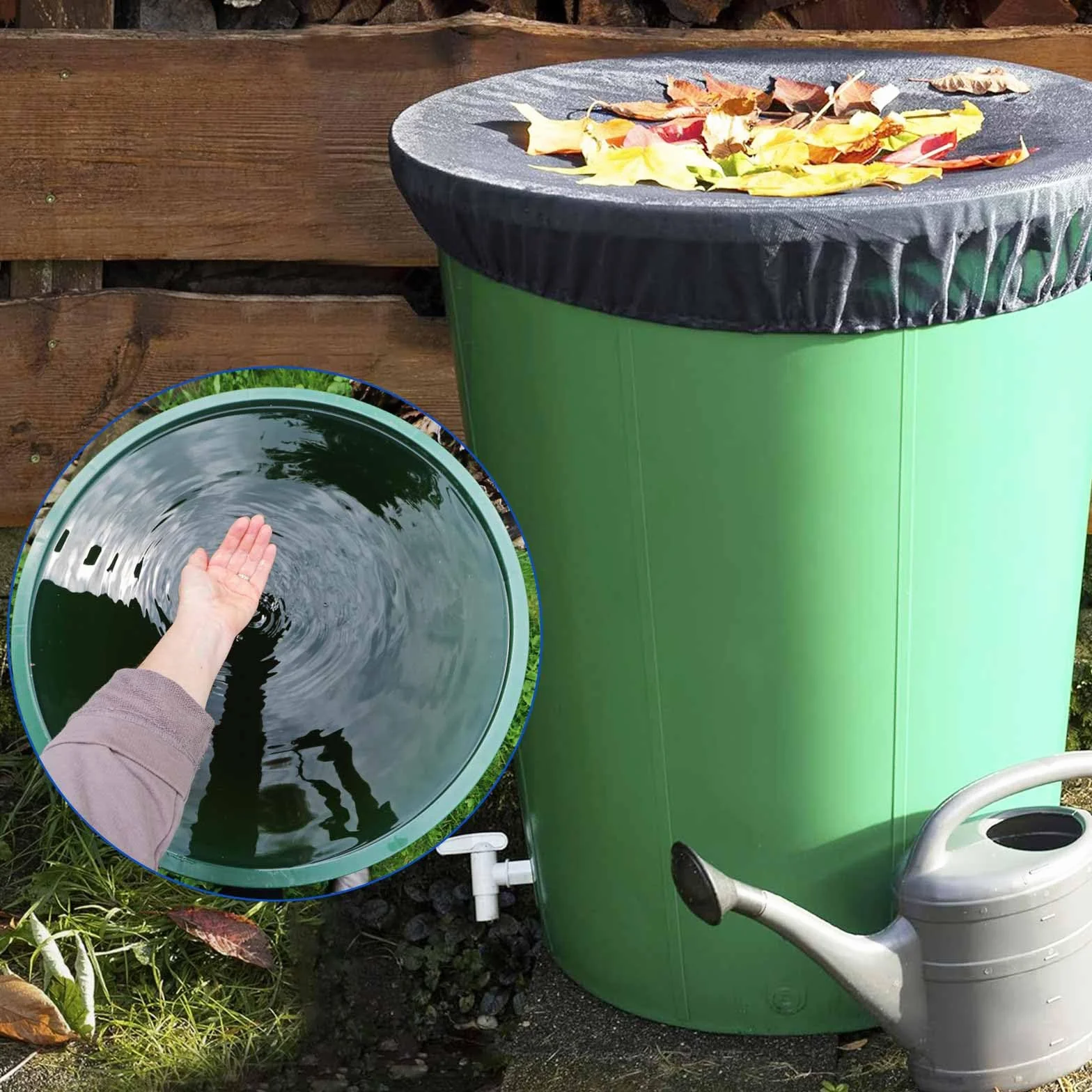 Réservoir d'eau de pluie 95 cm avec filet de collecte pour jardin, maille pour barils de pluie