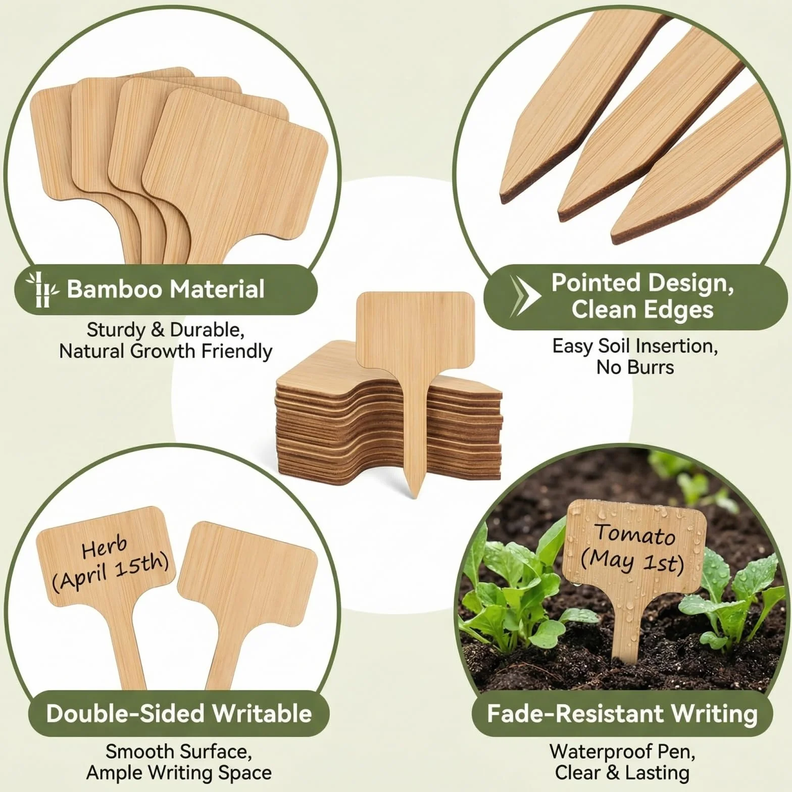 Étiquettes Jardin en Bambou 40 Pièces 6 x 10 cm, Marqueurs pour Plantes et Potager