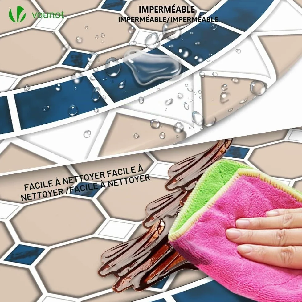 Nappe de Table Ronde en PVC Imperméable Anti Tache avec Doublure Élastique pour Jardin Intérieur Extérieur