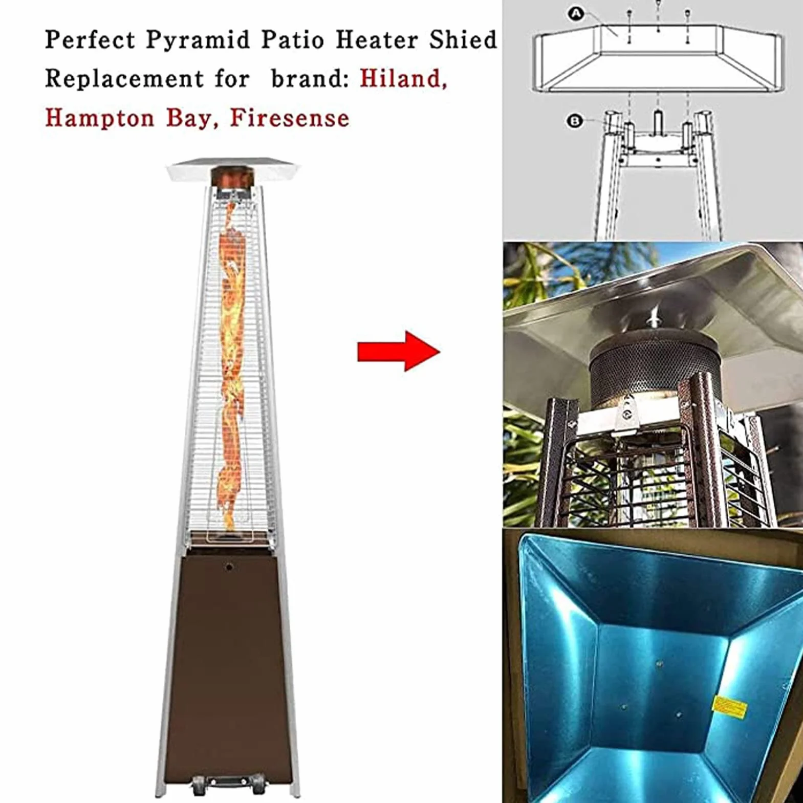 Bouclier réflecteur universel pour chauffage terrasse pyramidal, remplacement radiateur extérieur carré verre tube