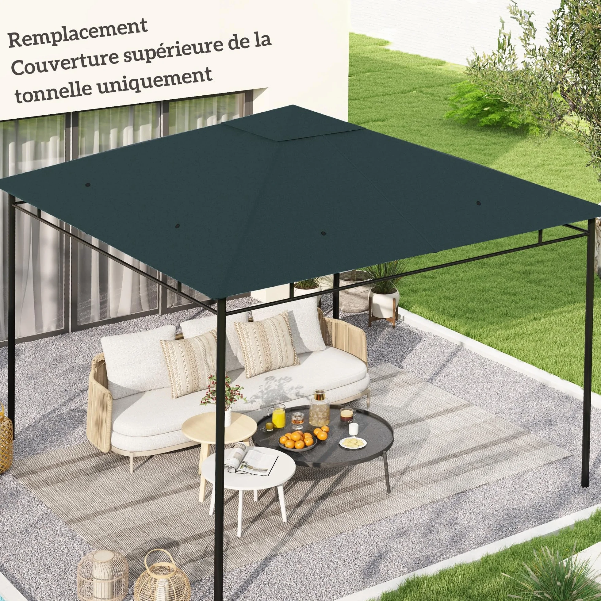 Outsunny Toile de Rechange pour Gazebo de Jardin 3x3 m Polyester 180 g/m² Anti-UV Gris