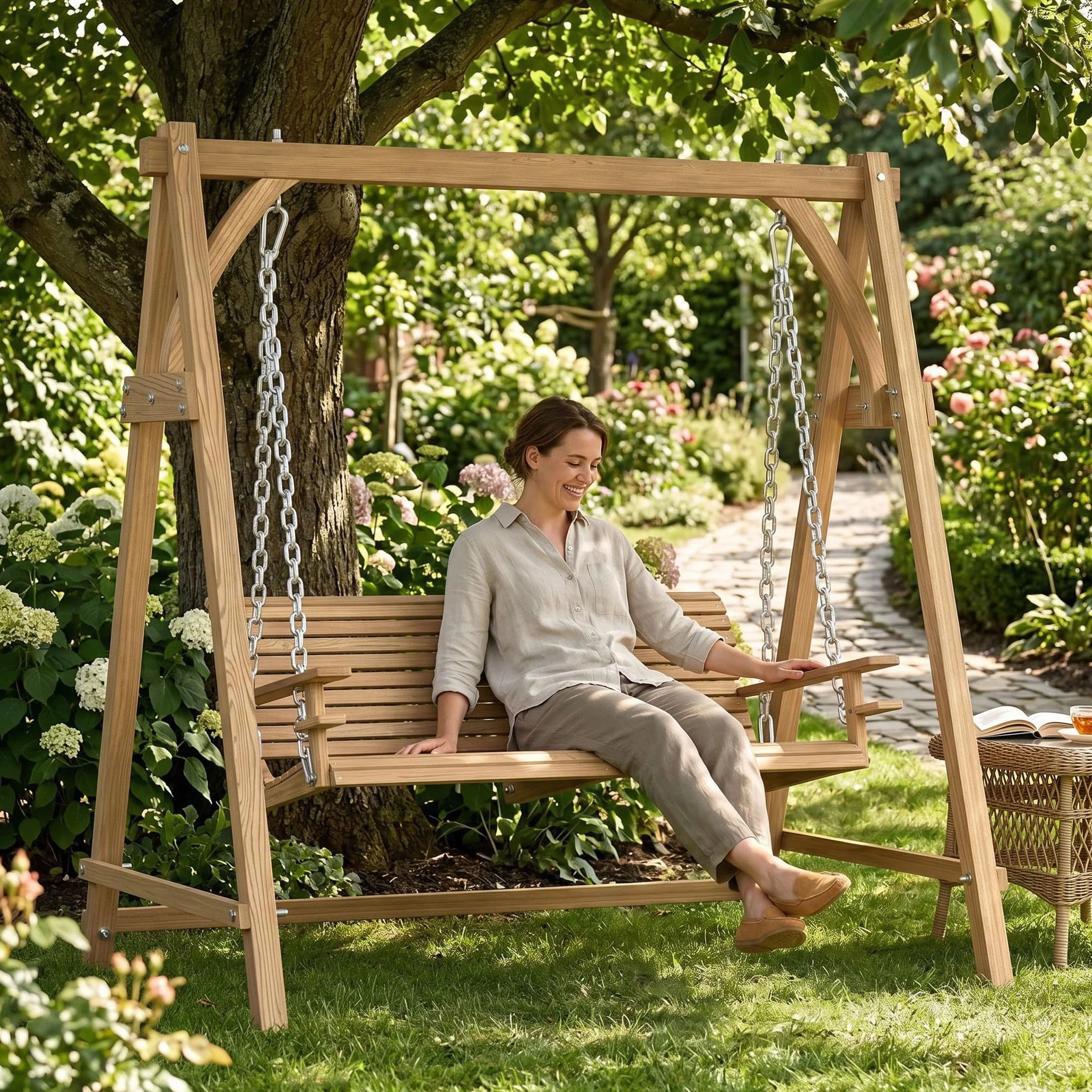 Outsunny Balancelle de Jardin 2 Places Bois de mélèze pré-huilé 1,8L x 1,2l x 1,85H m
