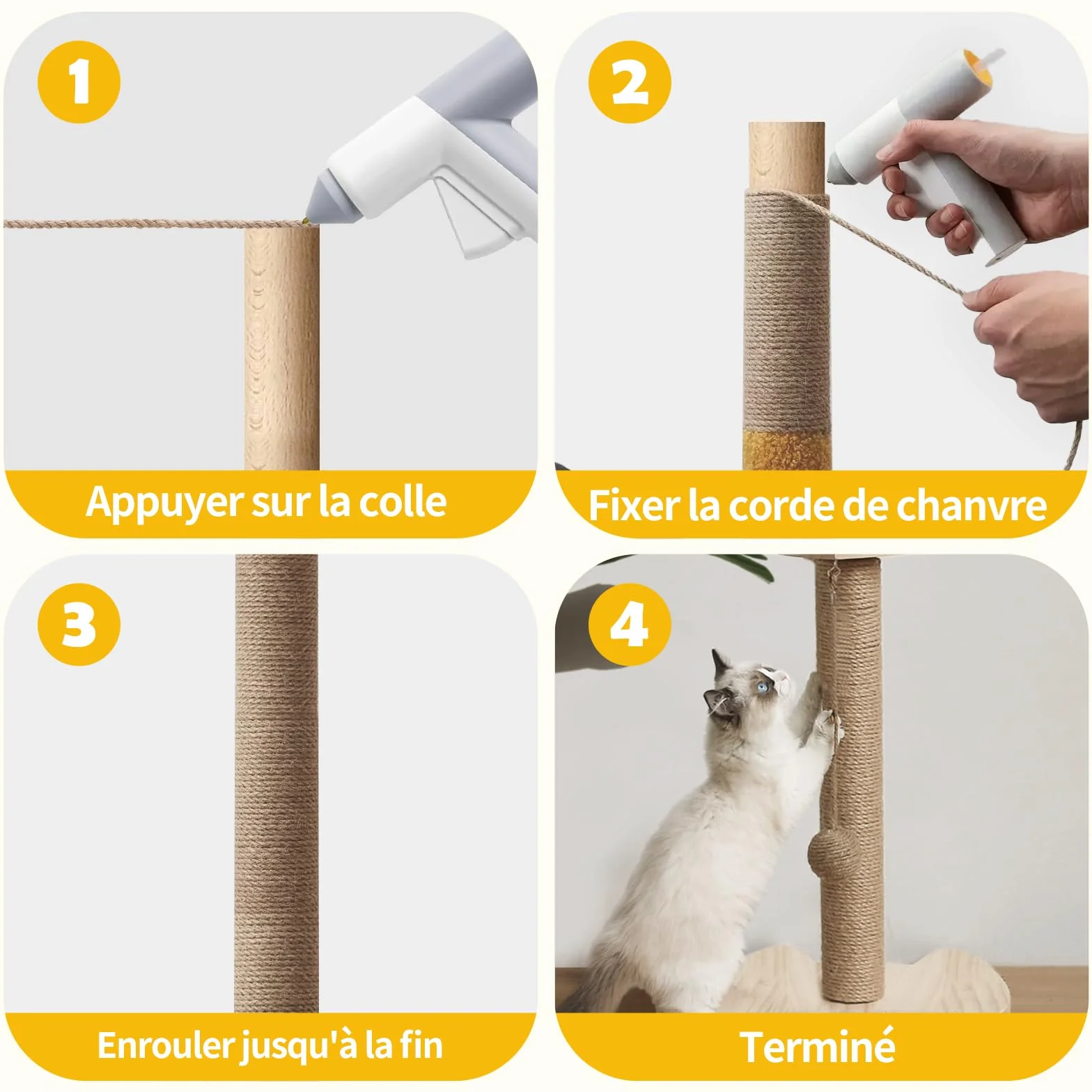 Corde en sisal pour Arbre à Chat, 6 mm x 60 m, Corde en sisal Naturel, Corde à griffer, Renouvellement Griffes Chat - DIY Bricolage