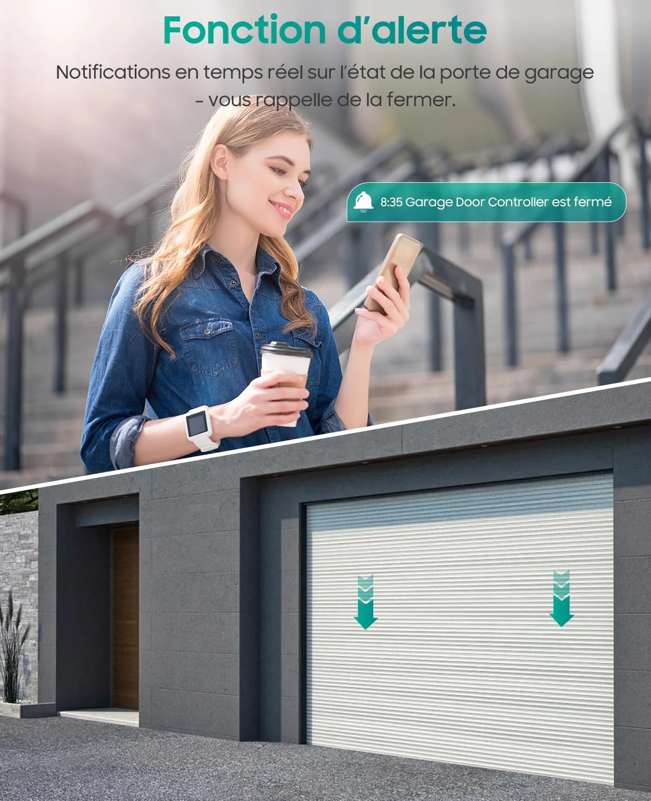 Yomogi Ouvre-Porte de Garage Wi-Fi, Module d’interrupteur Connecté de Garage, Contrôle Vocale et Programmation, Compatible Alexa/Google Home/Smartlife, Facile Installation