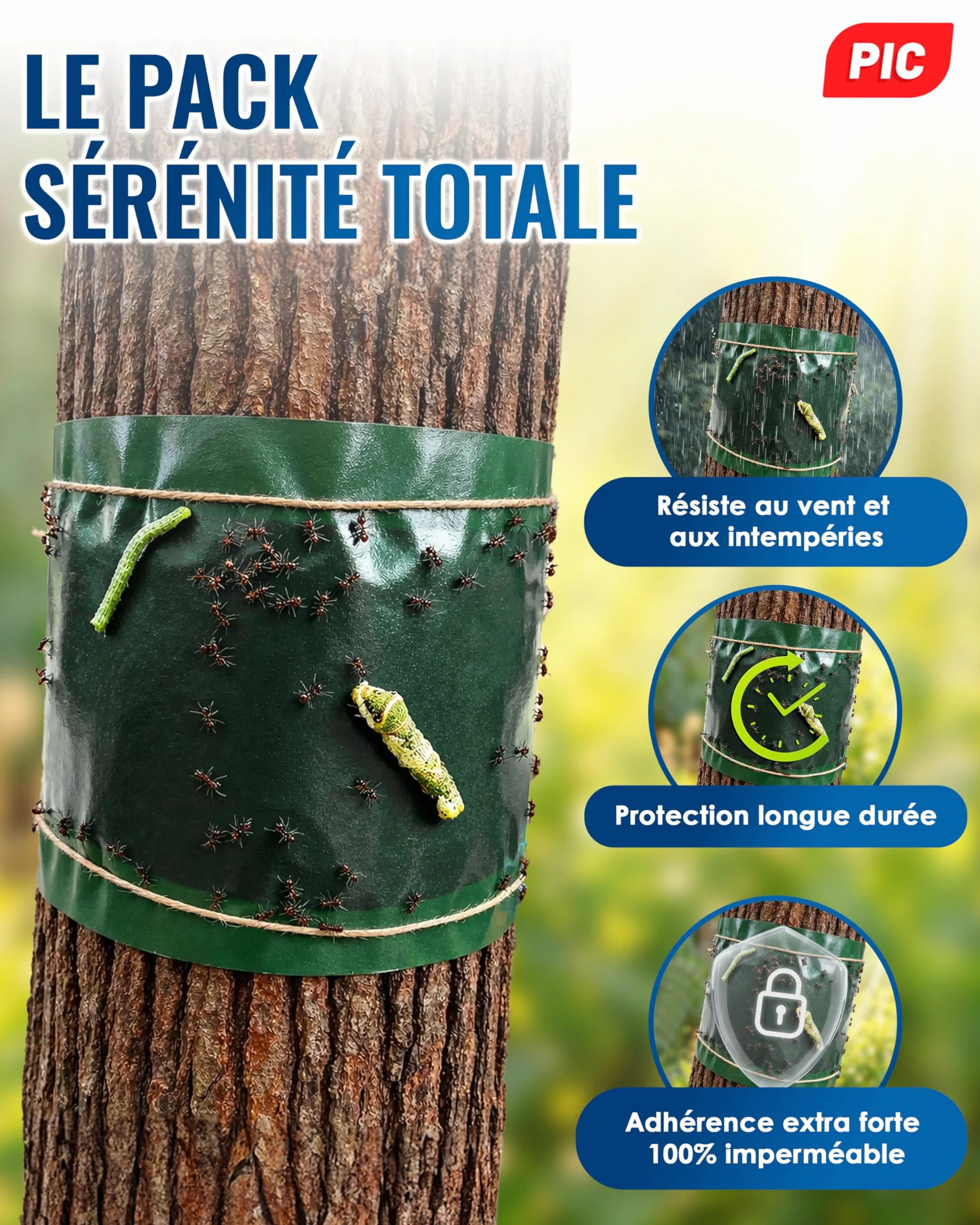 PIC Bande Glue Arbre Fruitier 5 mètres Glue Arboricole Anneau de Colle Efficace Contre Les chenilles Fourmis Autres Insectes nuisibles Convient Environ 11 Arbres circonférence 45 cm