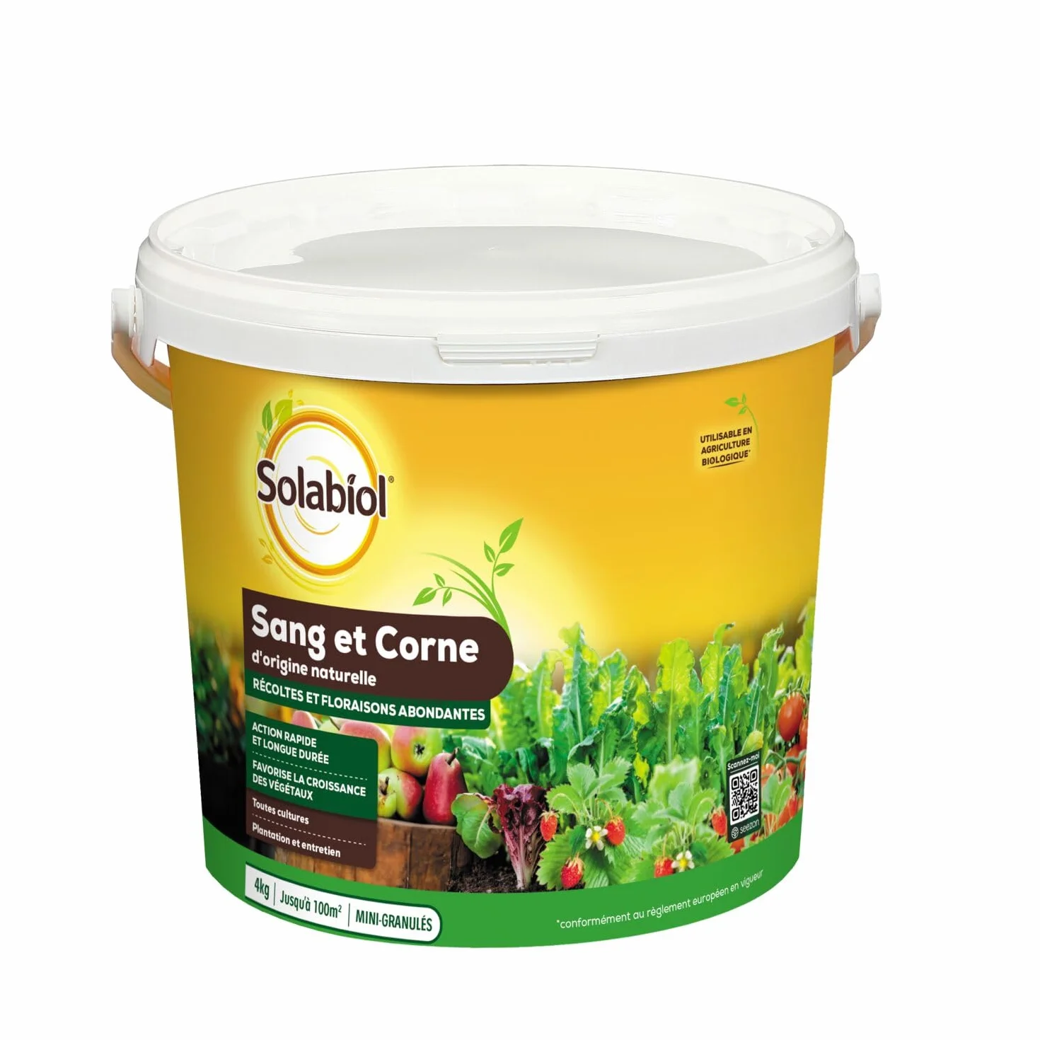 SOLABIOL Engrais Sang Et Corne 4Kg Jusqu'à 100m² Effet Rapide Longue Durée Agriculture Biologique