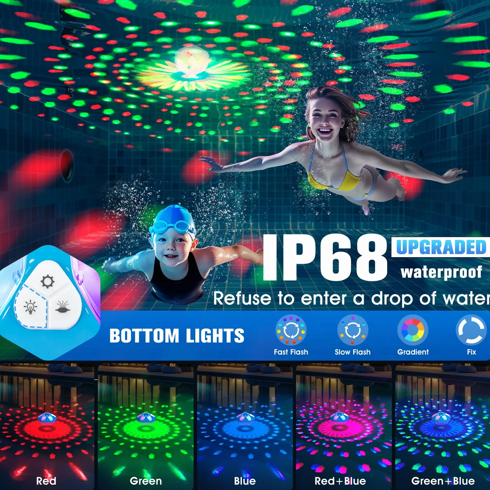KingSom Fontaine Piscine LED Rechargeable 2 Modes Jet 12 Modes Éclairage Flottante Hors Sol