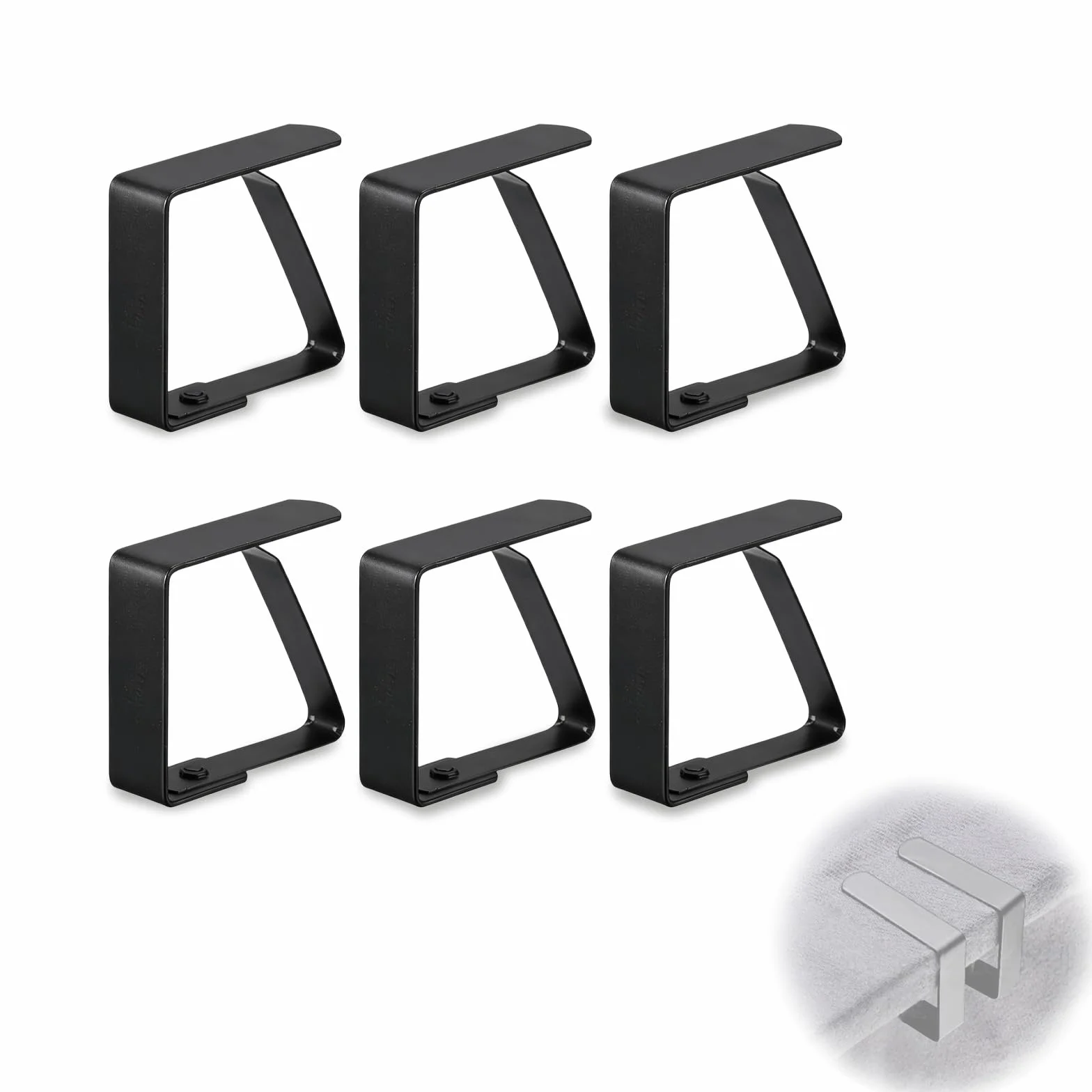 Pinces Nappe Table Acier Inoxydable 7 cm 6 pièces Noir