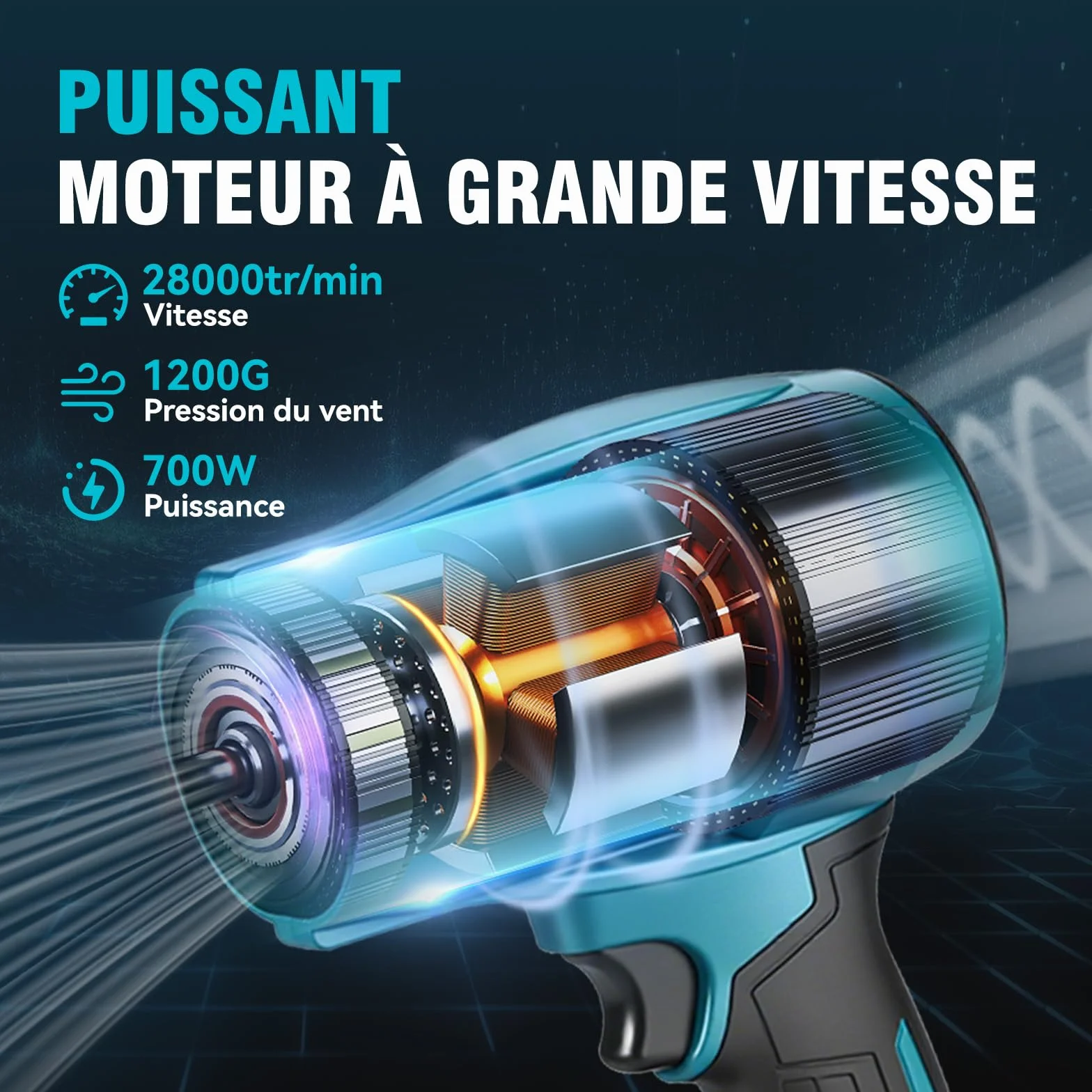 Souffleur de Feuilles sans Fil 576 km/h 28000 TR/Min 2 Batteries 3,0 Ah