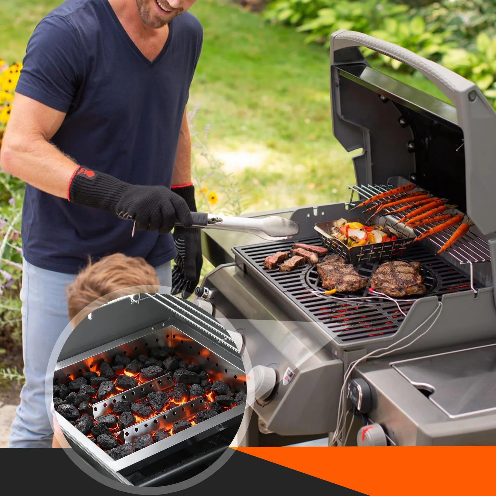 Onlyfire Bac à Charbon en Acier Inoxydable pour Barbecue Weber, Longueur Réglable 44,5-48 cm