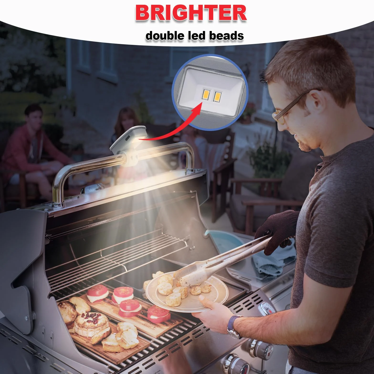 Lampes de barbecue rechargeables pour Weber Genesis Spirit Summit, rotation 360°, 2 perles lumineuses, charge Type C