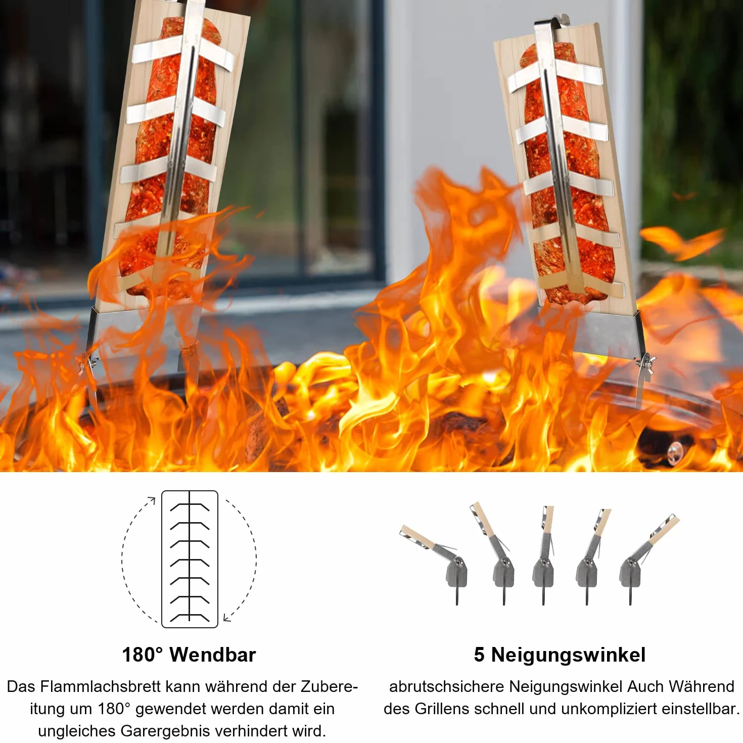 Planches à Saumon flammé Lot de 2 avec Support Acier Inoxydable 5 Niveaux réglables Saumon 2,5 kg Barbecue