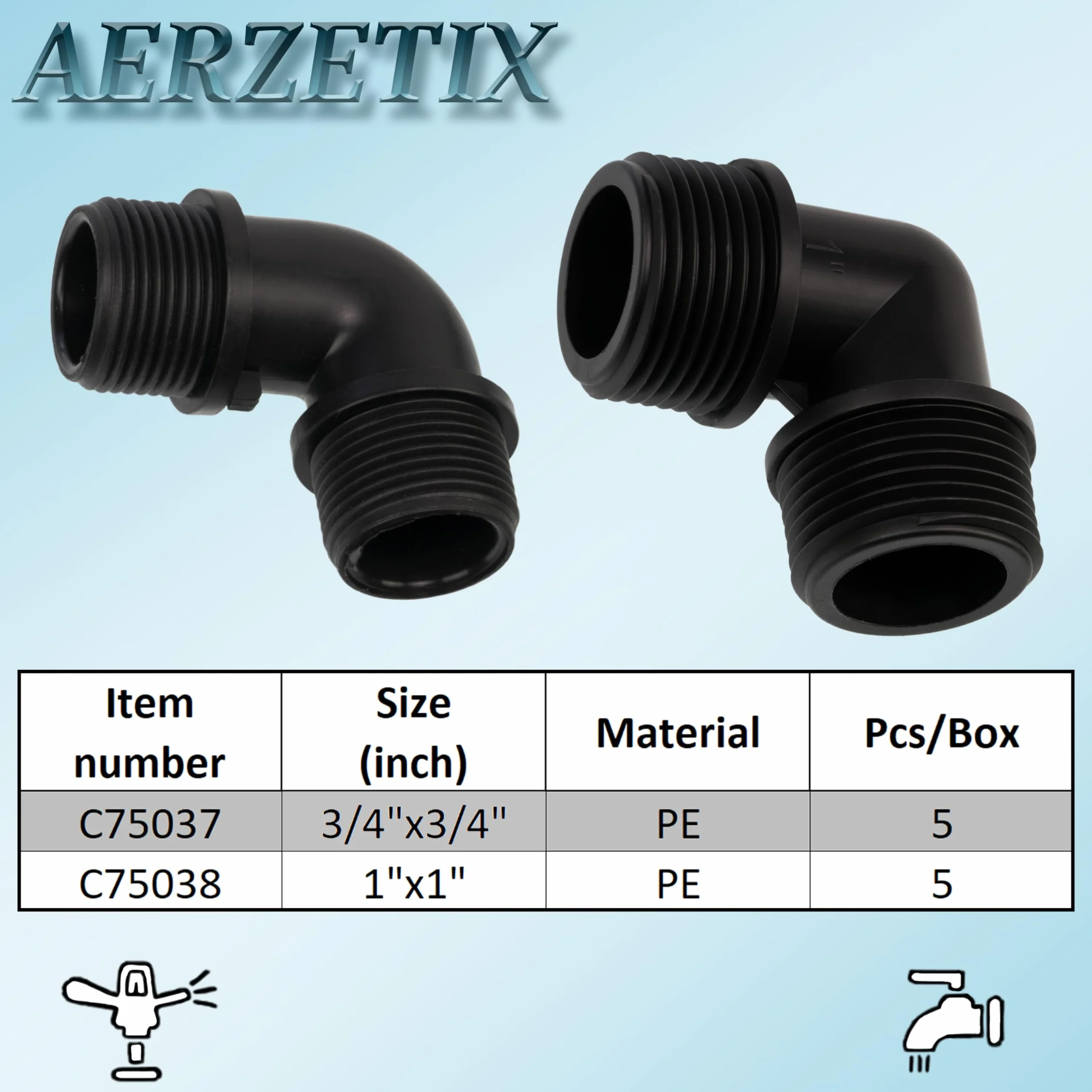 AERZETIX Lot de 5 Raccords Coudés 90° Mâles 1" x 1" Tuyau d'Arrosage Polyéthylène