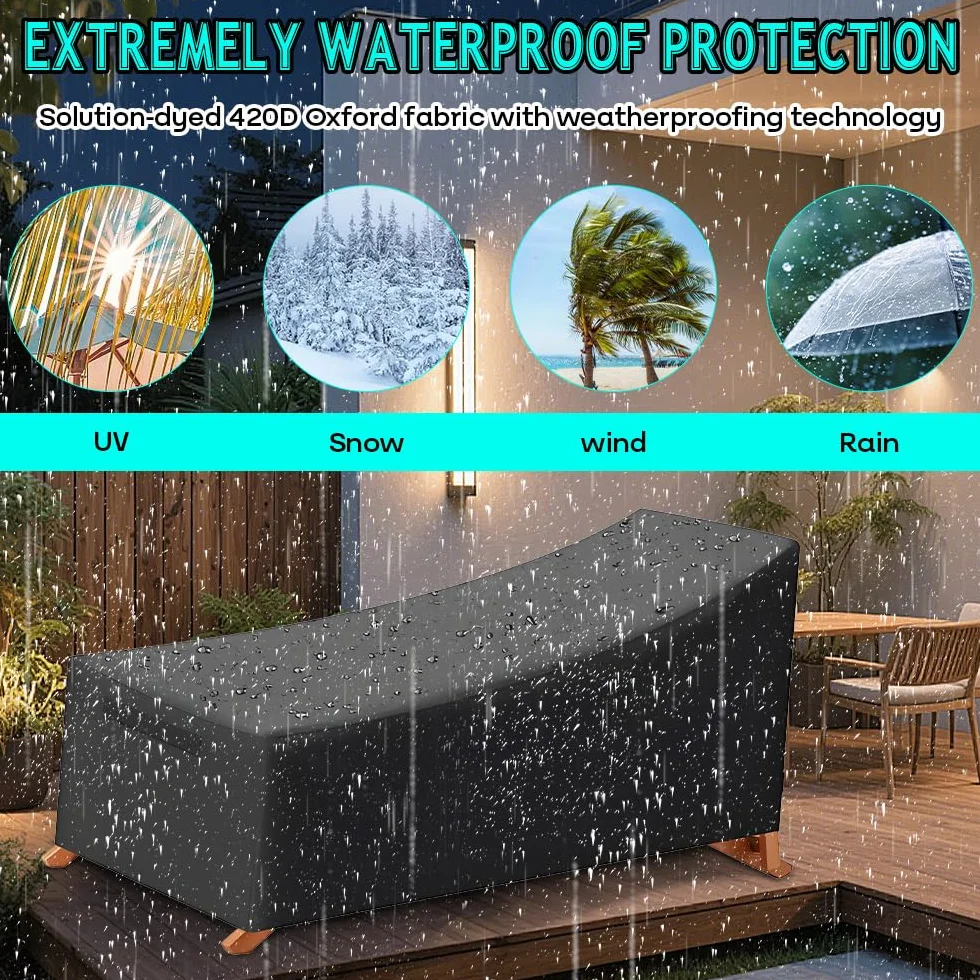 420D Tissu Oxford Housse de Protection pour Transat Bain de Soleil, 210 x 75 x 40/80 cm, Imperméable Anti-Poussière Anti-UV