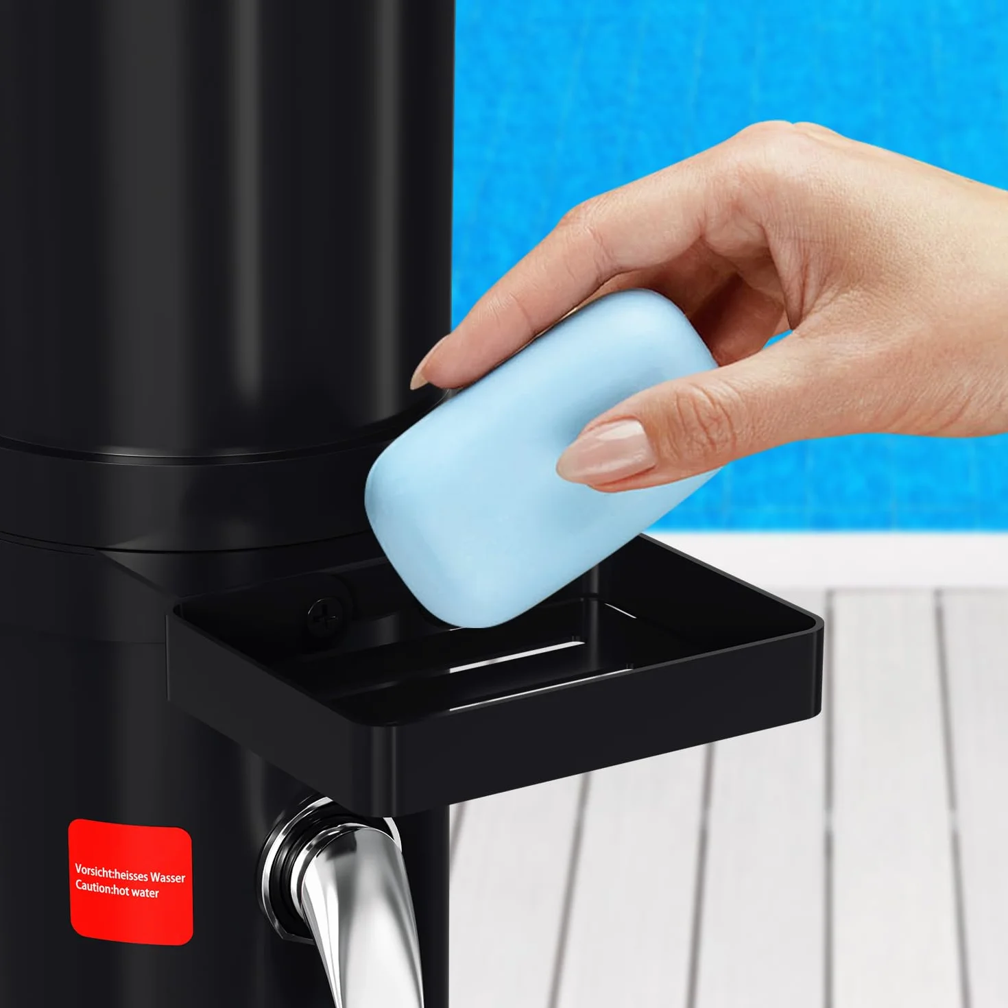 Douche Solaire Arquée 35 L avec Capot de Protection et Pommeau 360° Température Réglable 60°C
