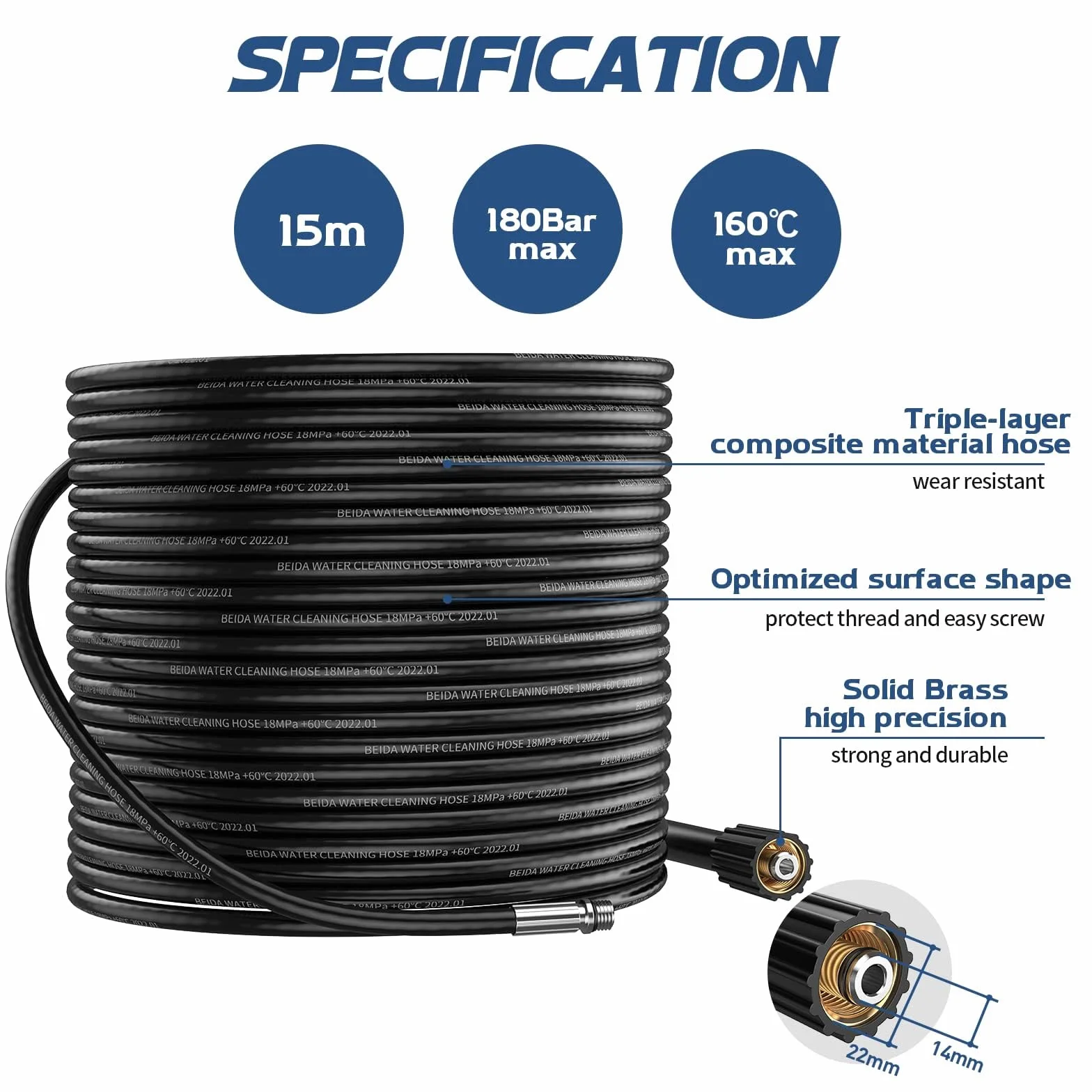 Tuyau Déboucheur Canalisation 15M 180Bar Kärcher K2-K7 HD HDs avec Buse Jet Rotatif Adaptateurs Lavor Parkside Bosch