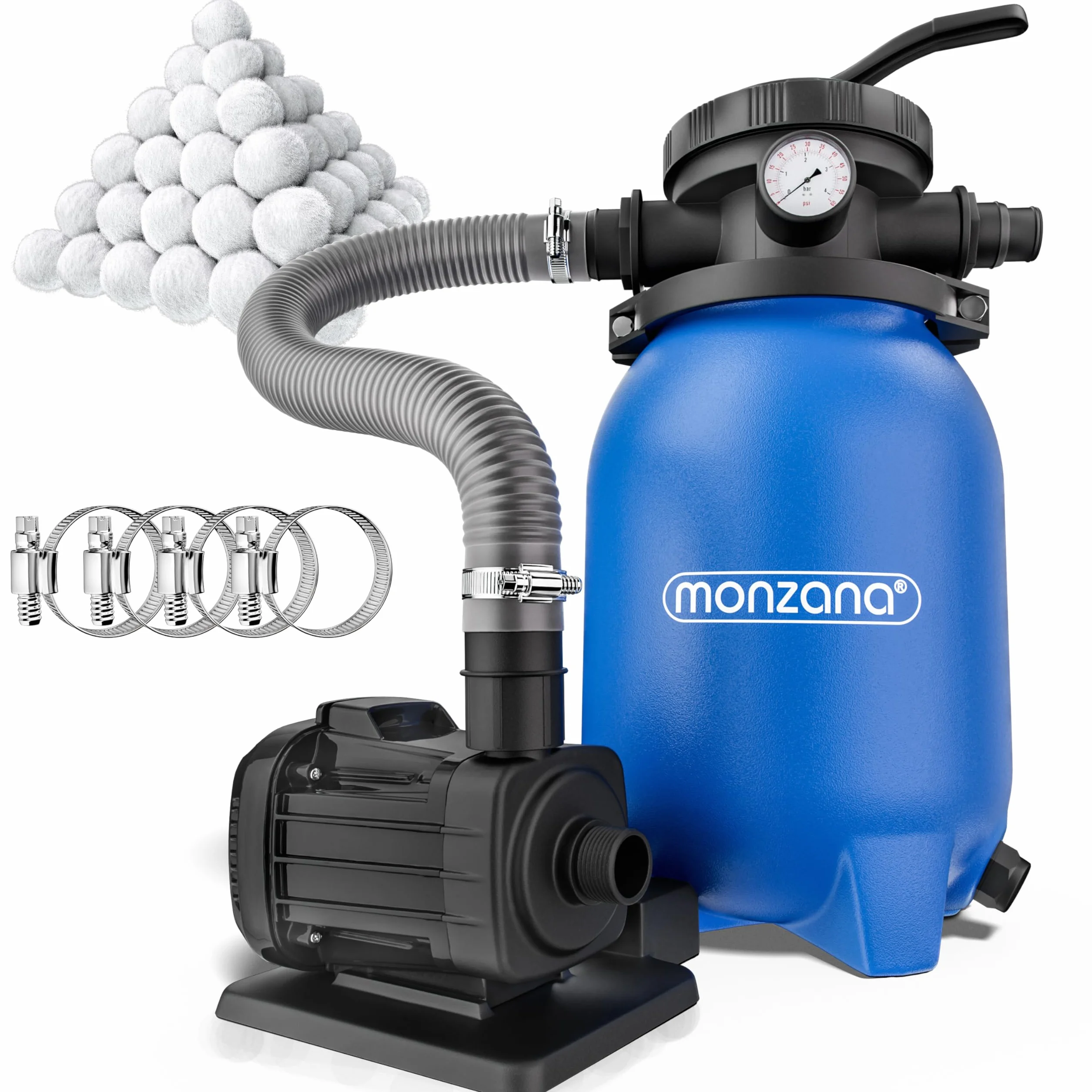 MONZANA Pompe filtre à sable 5 m³ auto-amorçante pour piscines jusqu'à 15 m³ vanne 7 voies Ø32-38mm