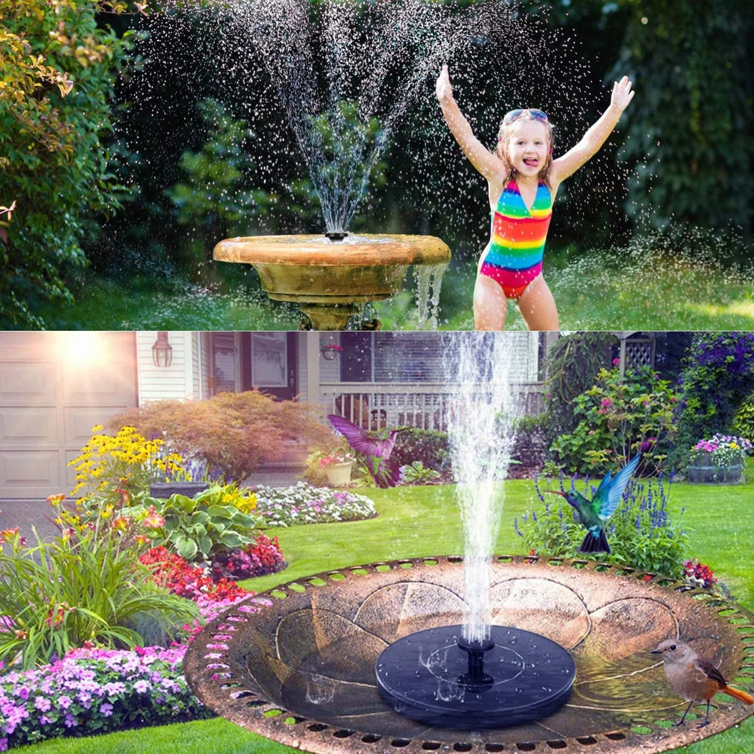 Fontaine Solaire Pompe de Bassin avec 5 Effets Flottante pour Étang Jardin Oiseaux