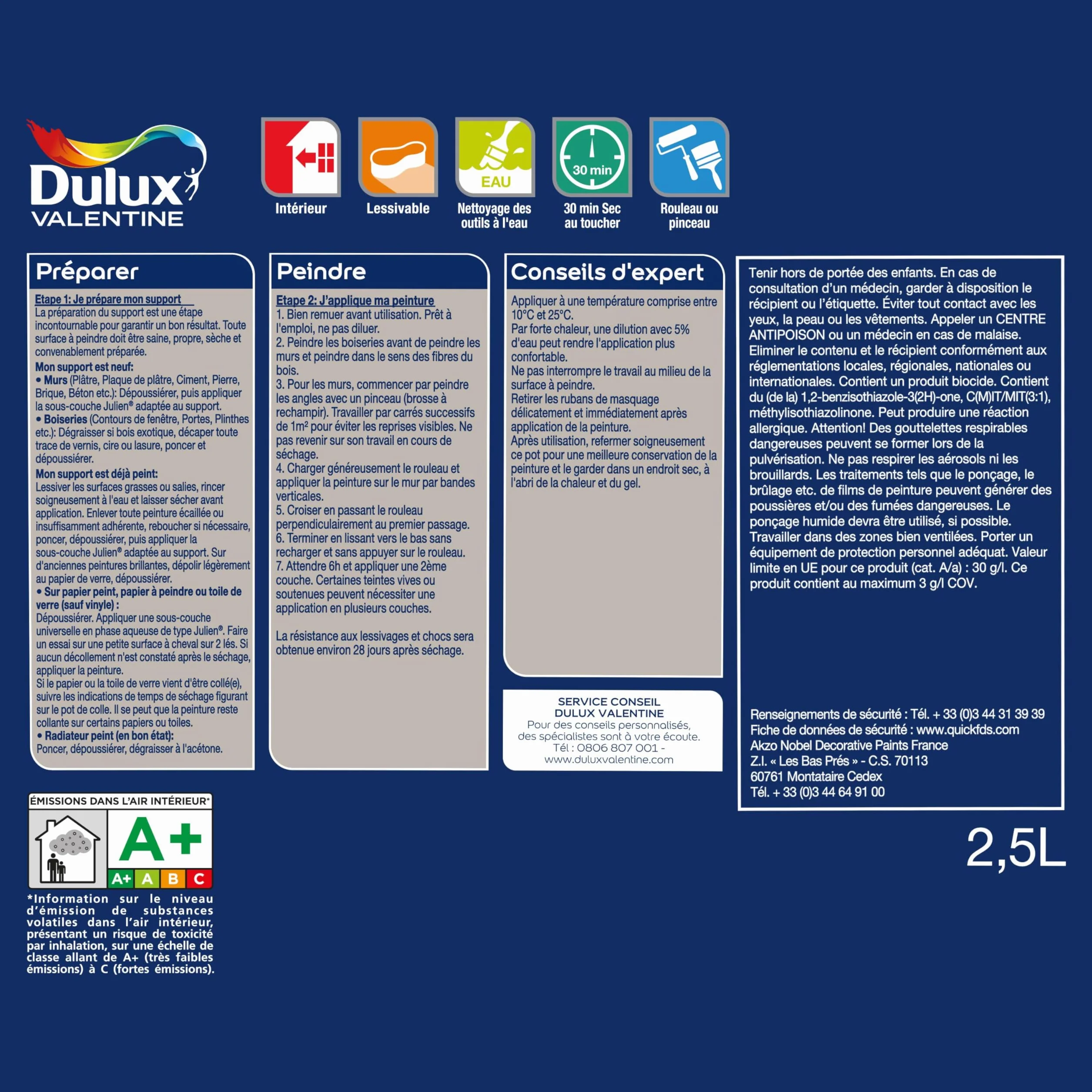Dulux Valentine Crème de Couleur - Peinture multi-supports intérieure - Satin Gris Alpaga 2,5 L
