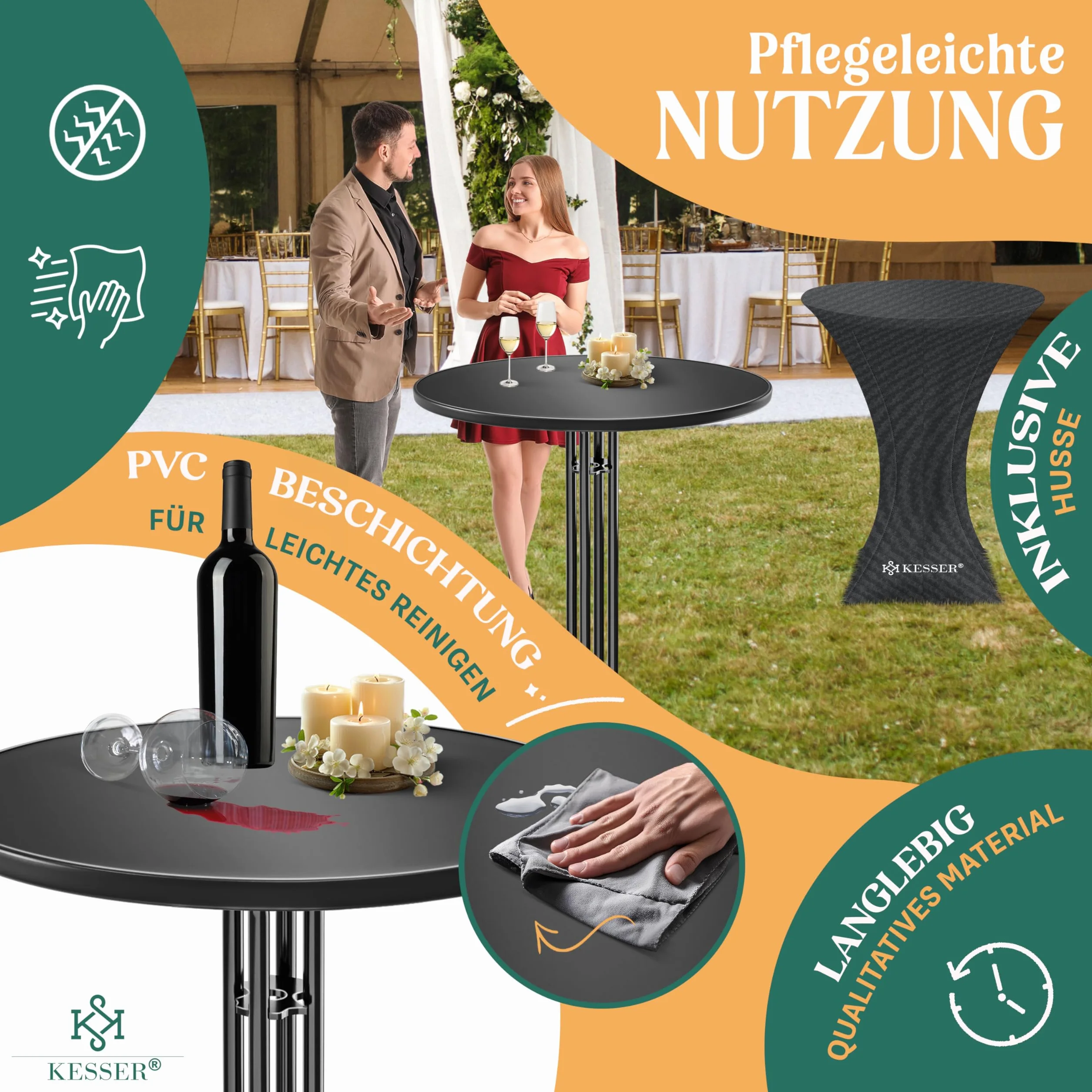 KESSER Table Haute Pliante Ronde Ø 80 cm Gastronomie Bistrot Jardin Résistante Intempéries Chaleur