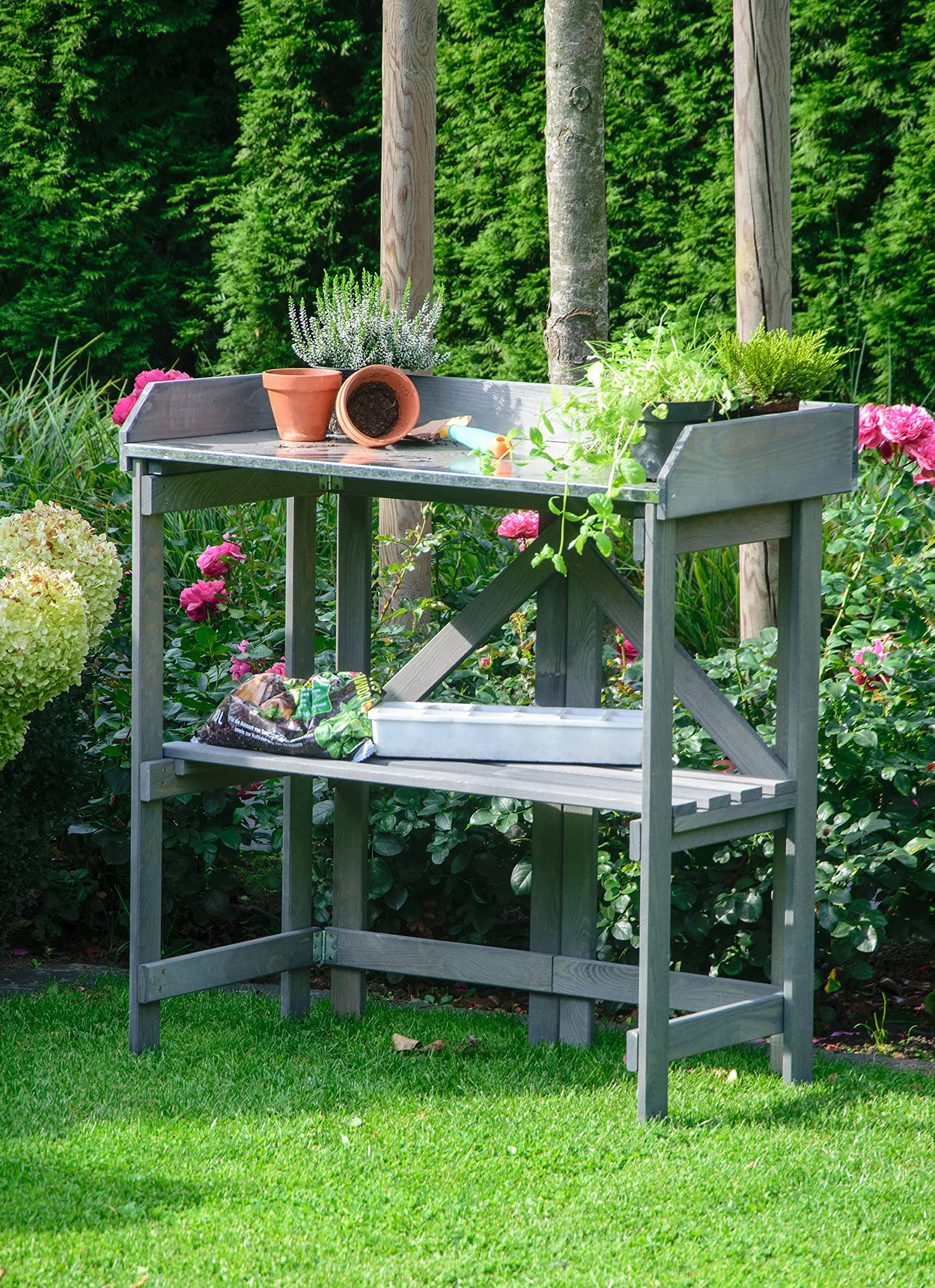 dobar® Table de Jardinage Pliante en Bois Massif 85 x 44 x 89 cm Anthracite